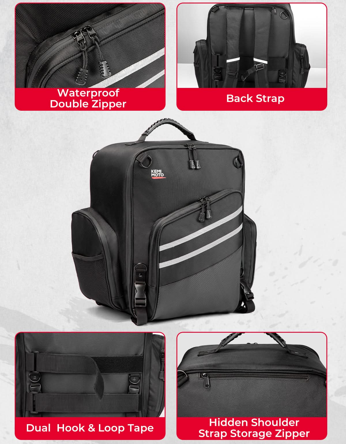 KEMIMOTO Borsa Sissy Bar Moto 40L Oxford Impermeabile