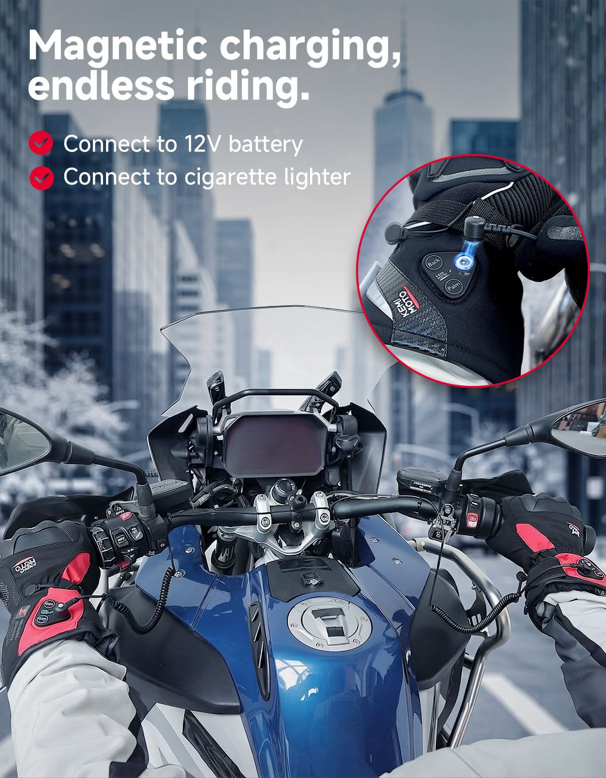Kemimoto guanti riscaldati cavo magnetico 12V moto