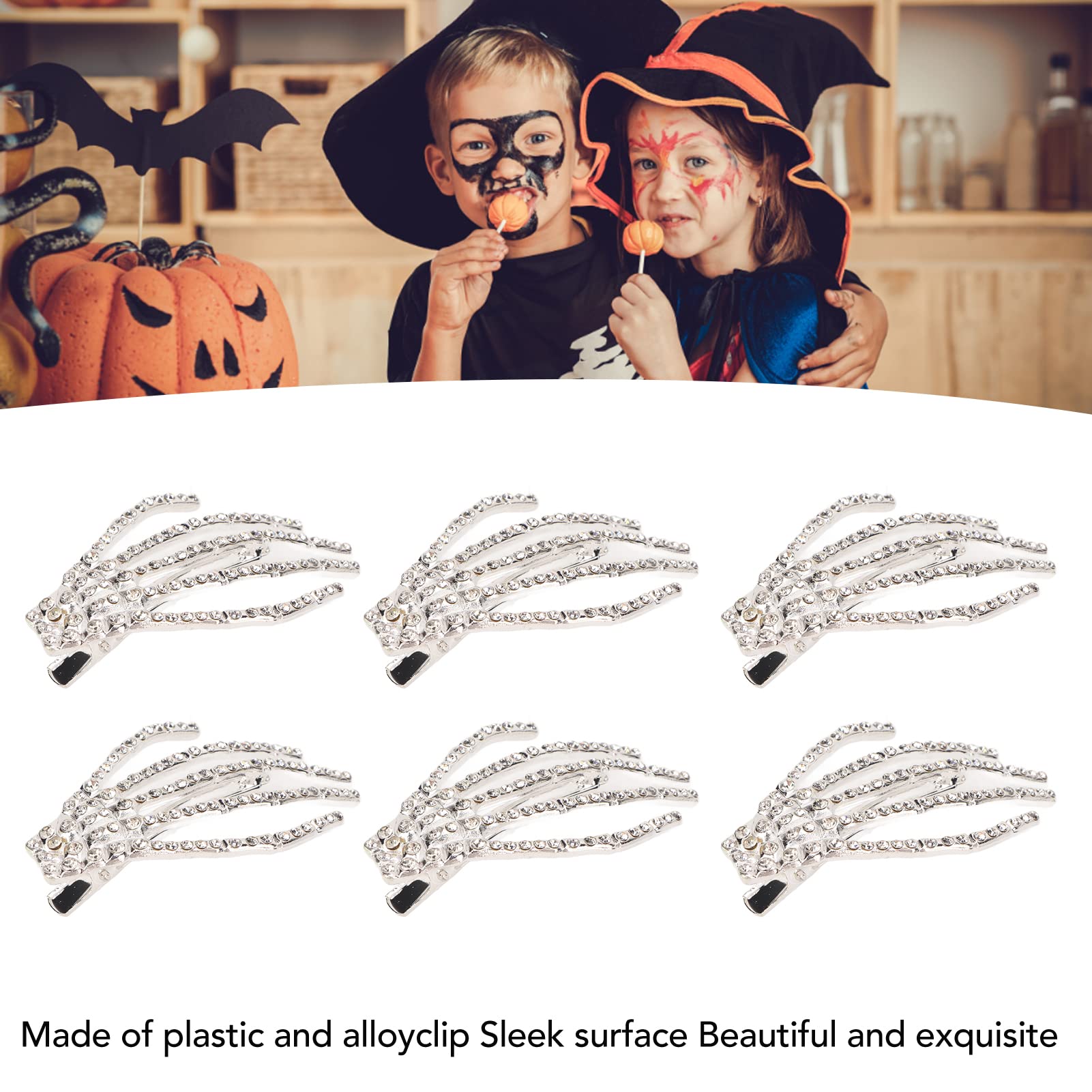 Kuuleyn Halloween Mano Scheletro mollette capelli 6 pezzi strass