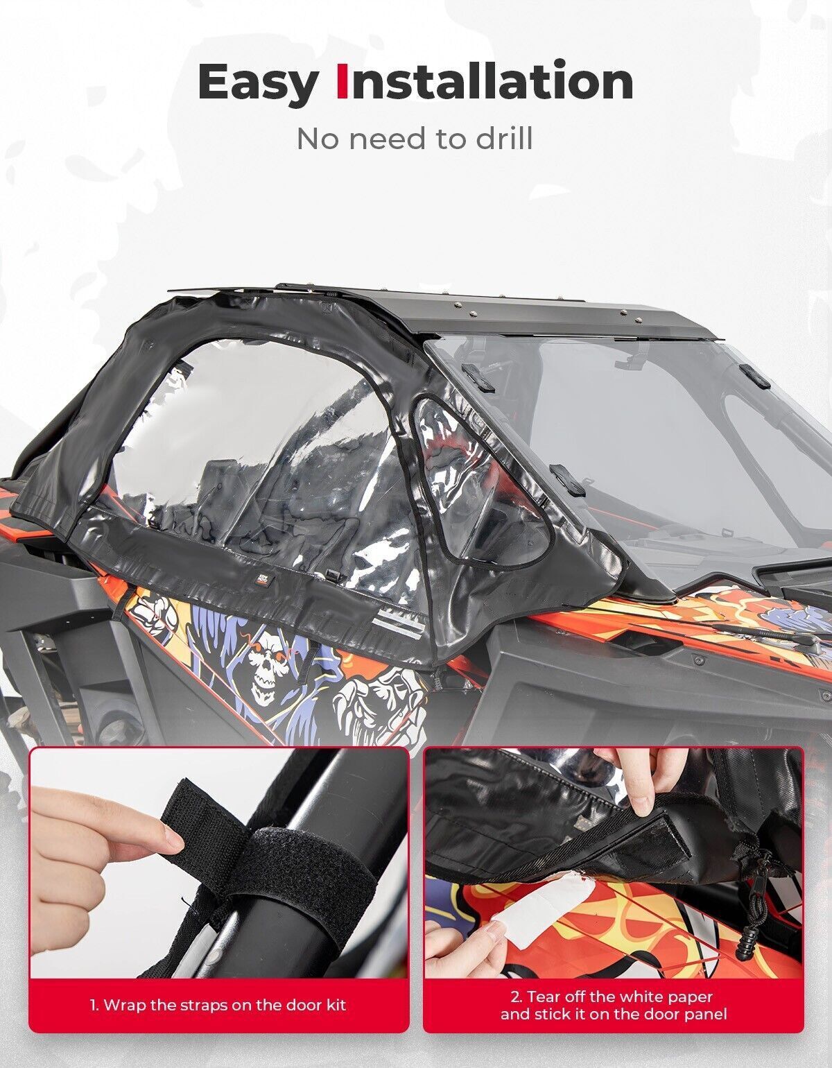 Kemimoto RZR PRO XP porte superiori morbide coppia nere antipioggia