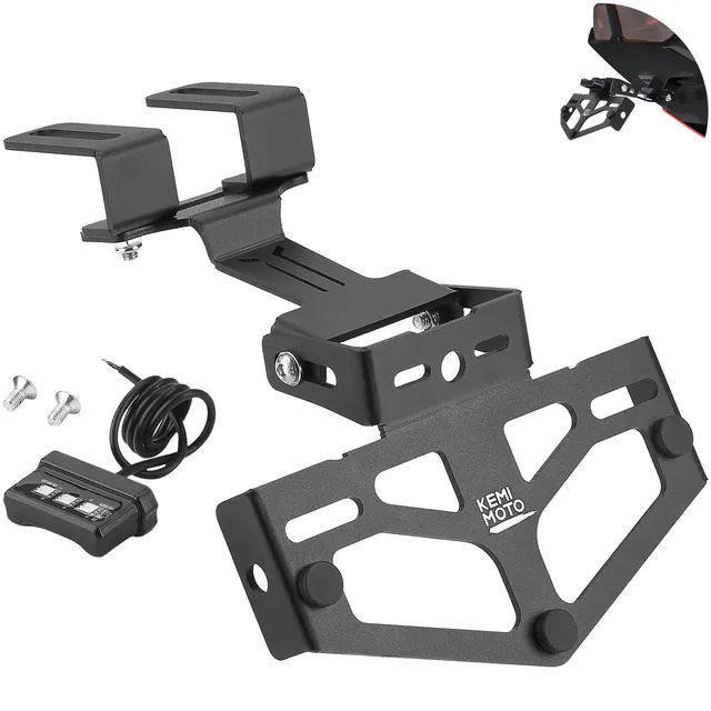 KEMIMOTO Portatarga moto universale alluminio con luce LED