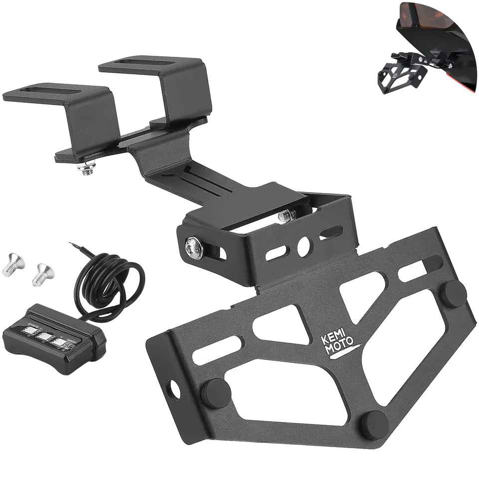 KEMIMOTO Portatarga moto universale alluminio con luce LED