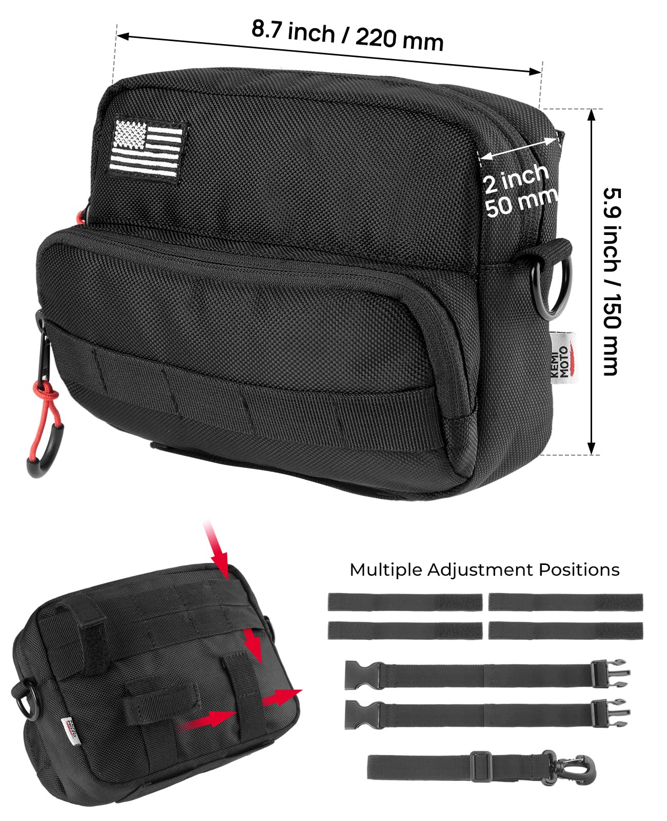Kemimoto borsa manubrio moto cruiser nera con tracolla