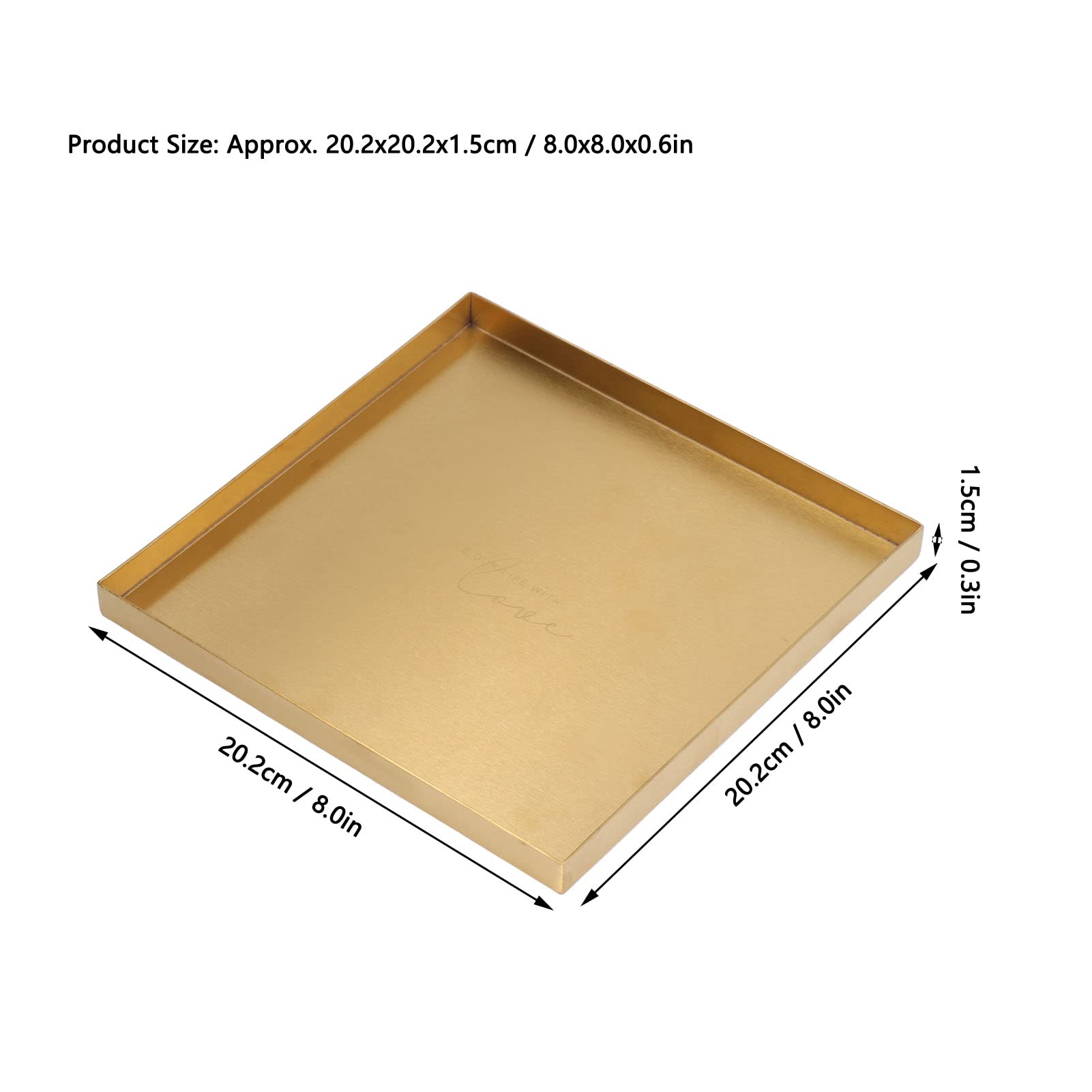 Hapivida Vassoio Quadrato Acciaio Inox Oro 20 cm