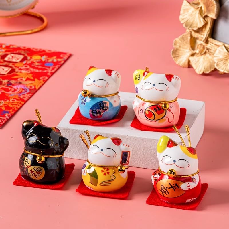 Kuuleyn Maneki Neko Mini gatti portafortuna ceramica 5 pezzi