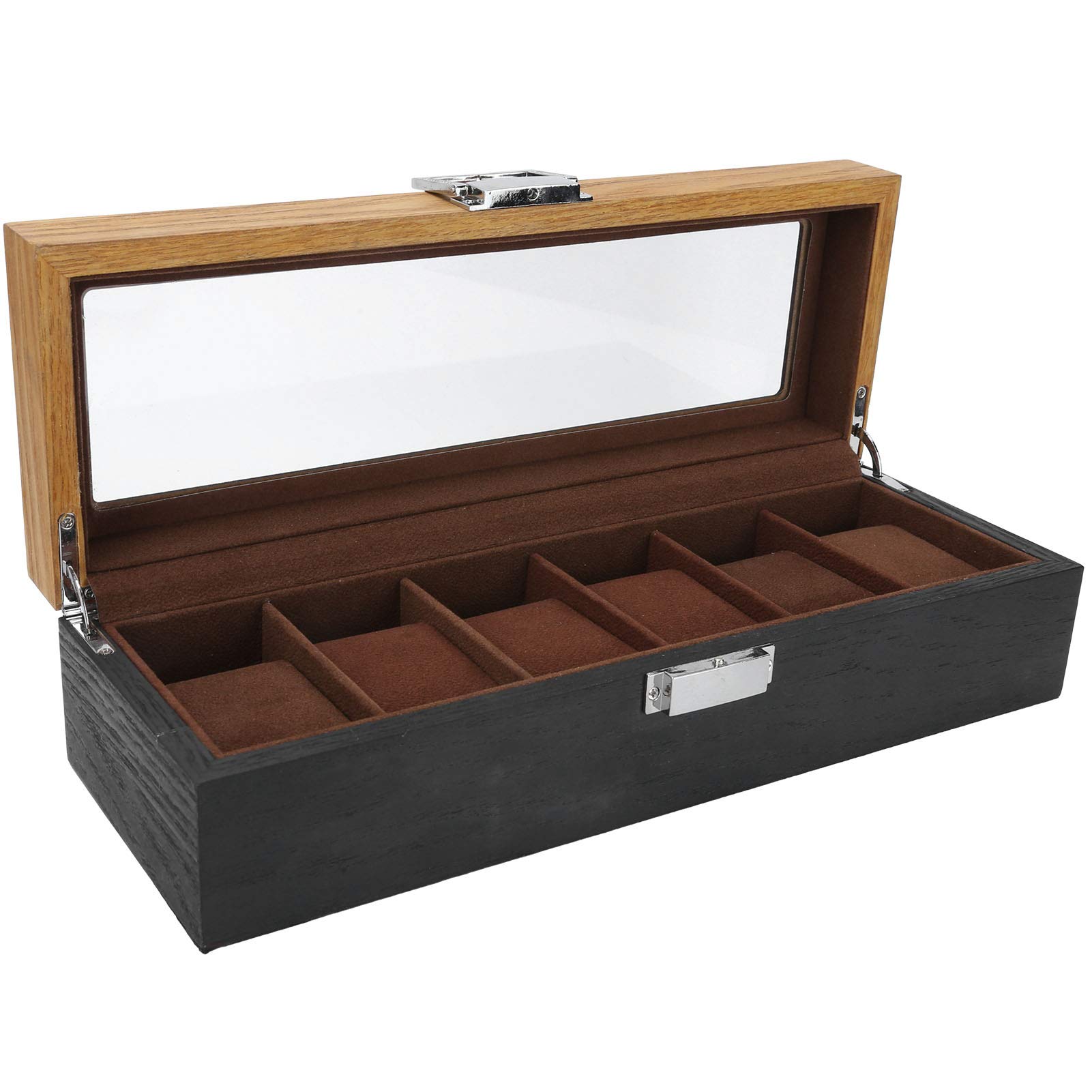 AOWINHIT Scatola Orologi Legno Massello 6 Slot con Vetro