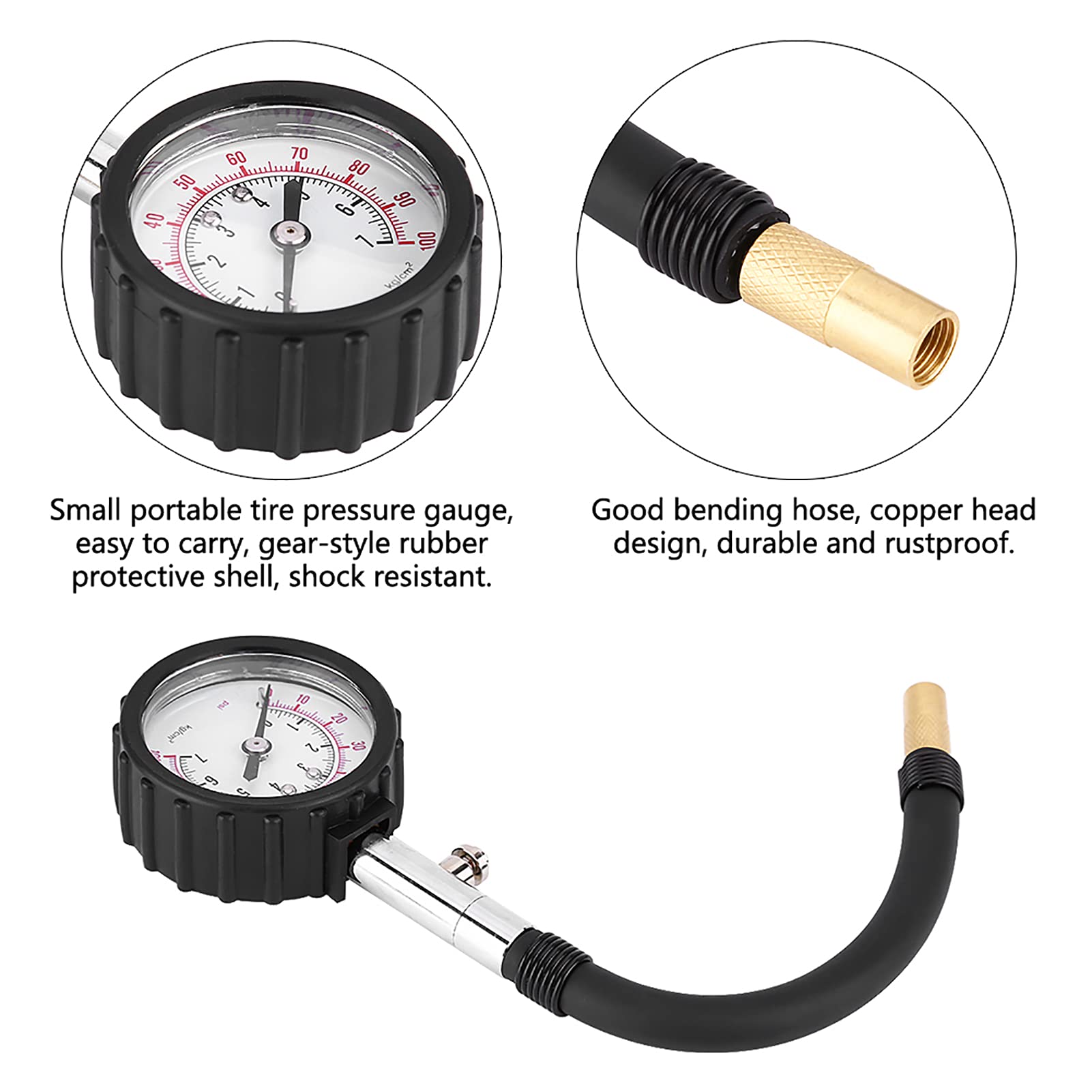 Kuuleyn 0-100 psi manometro pressione pneumatici nero