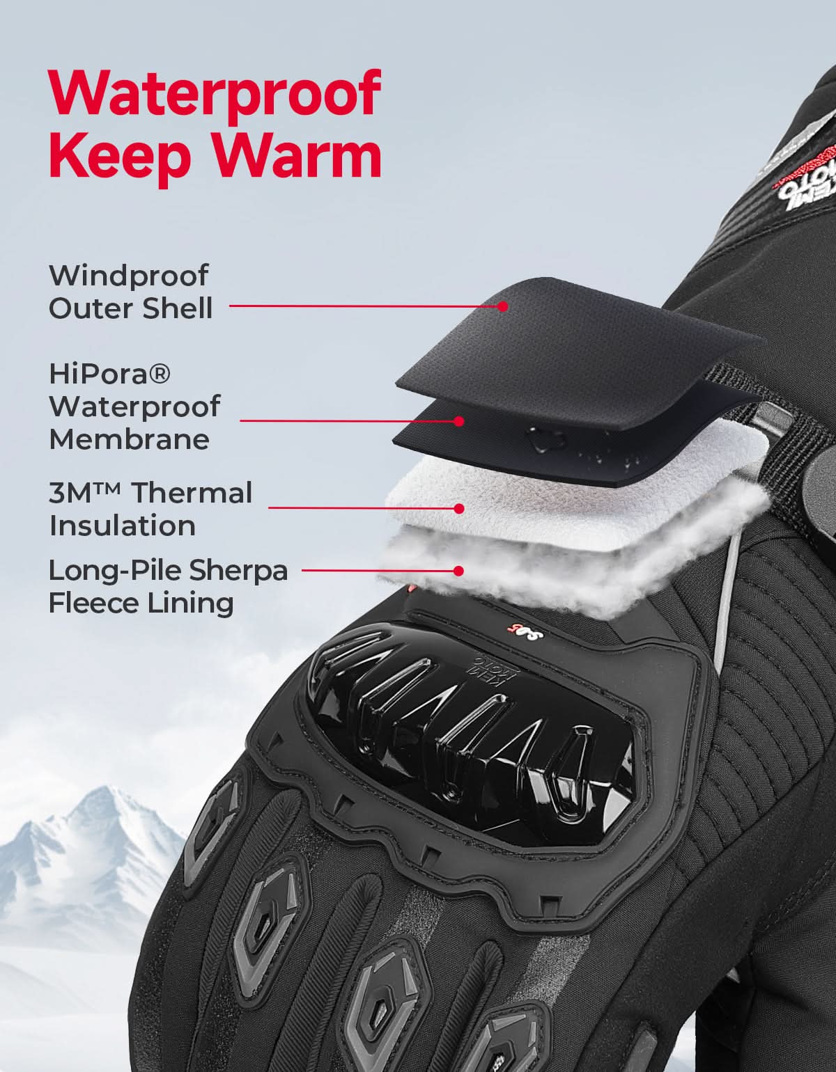 KEMIMOTO guanti moto invernali impermeabili touchscreen neri