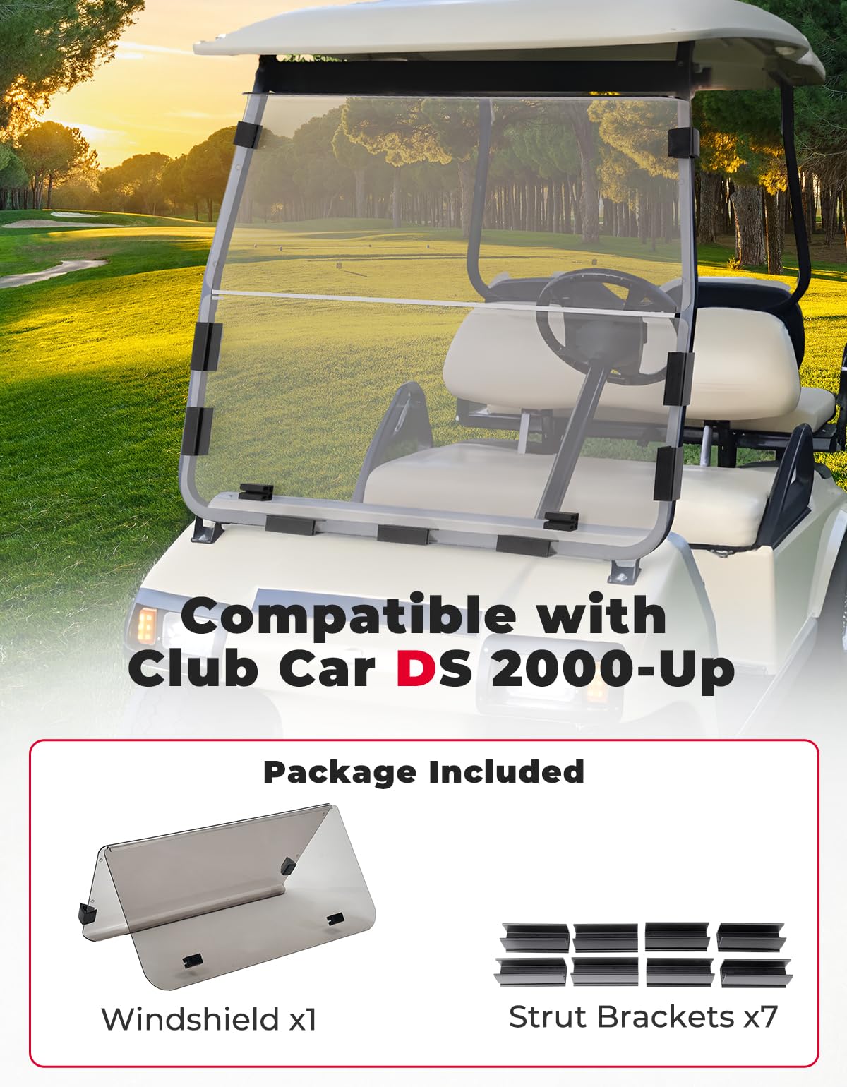 KEMIMOTO Club Car DS 2000+ parabrezza golf cart pieghevole trasparente