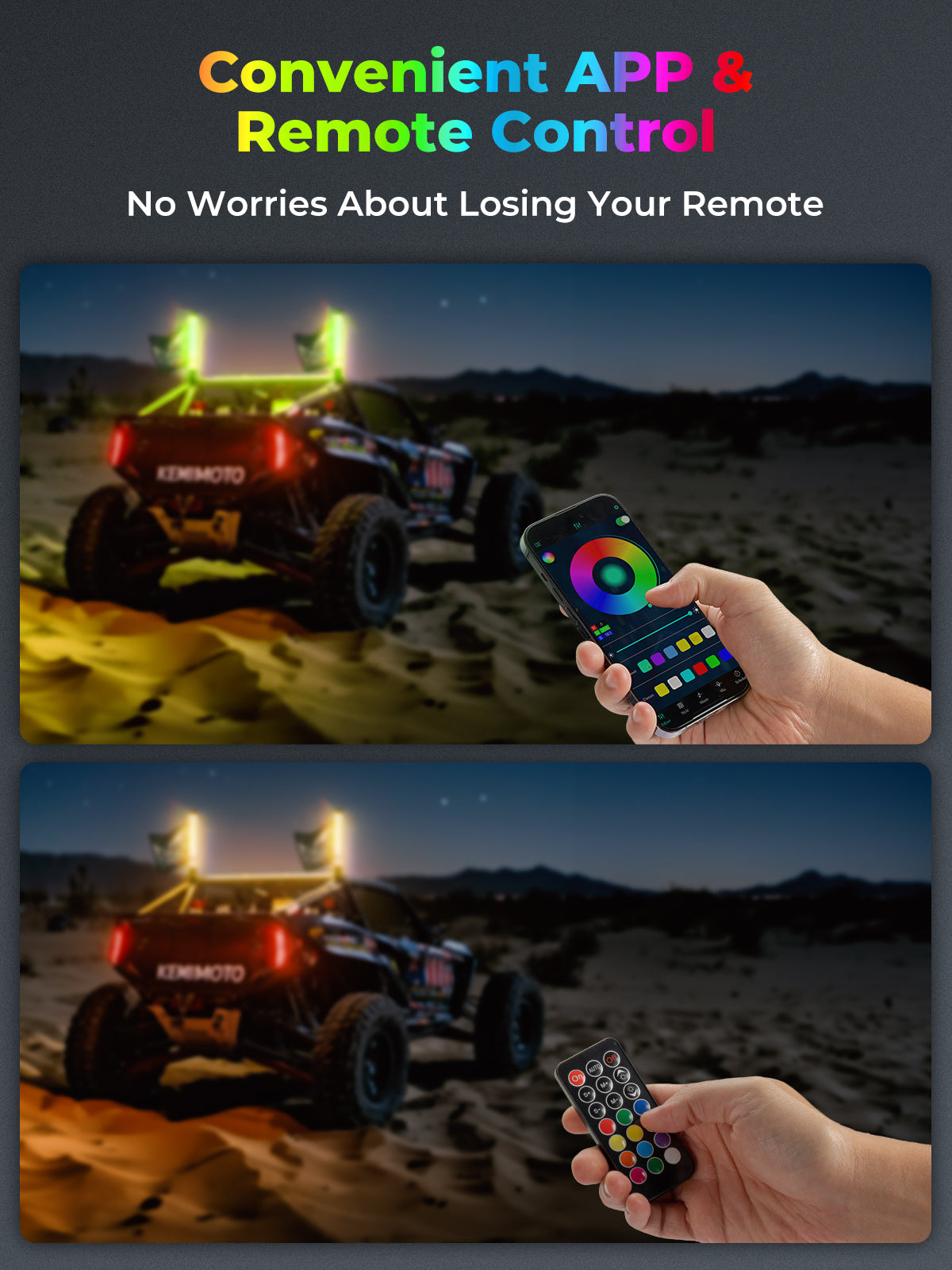KEMIMOTO COB Fat Whip 2FT luce whip LED 2 pezzi RGB