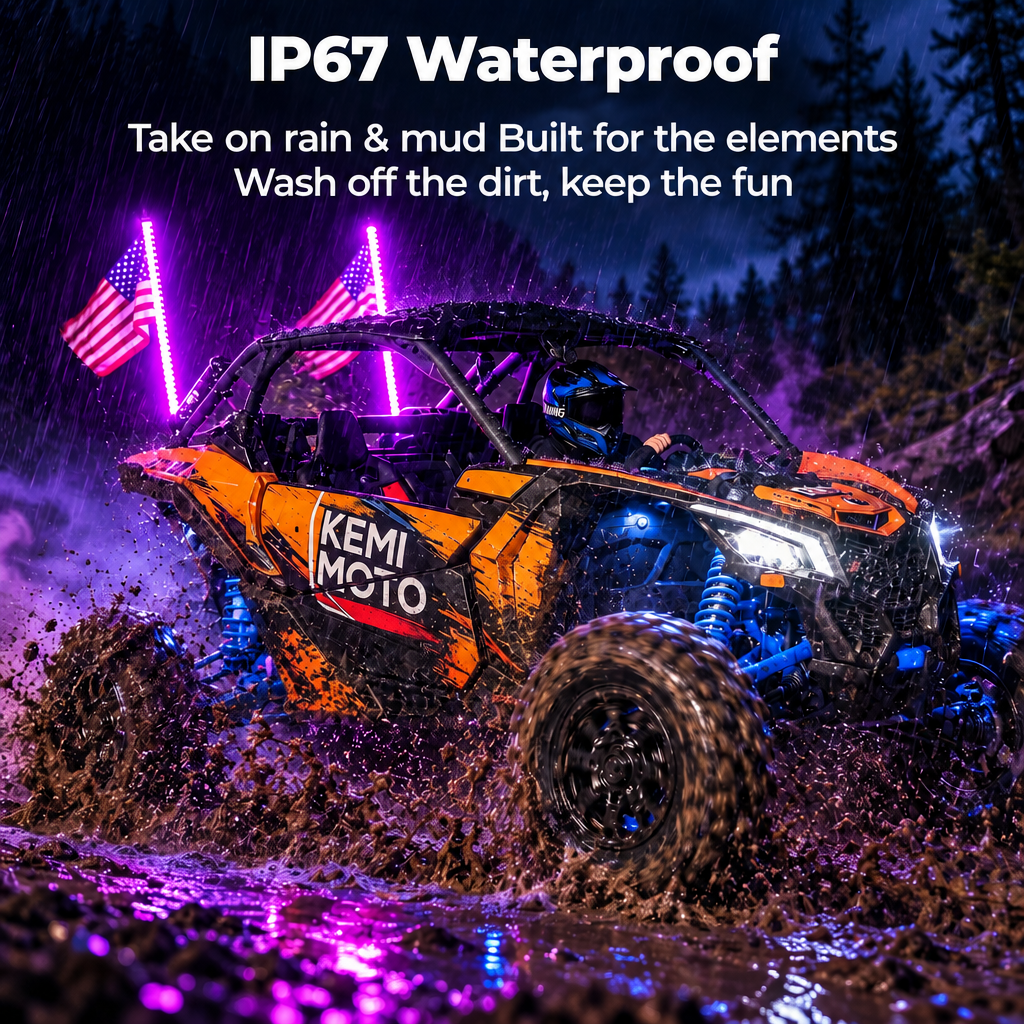 Kemimoto UTV kit luci whip LED 4FT + rock lights RGB 12V