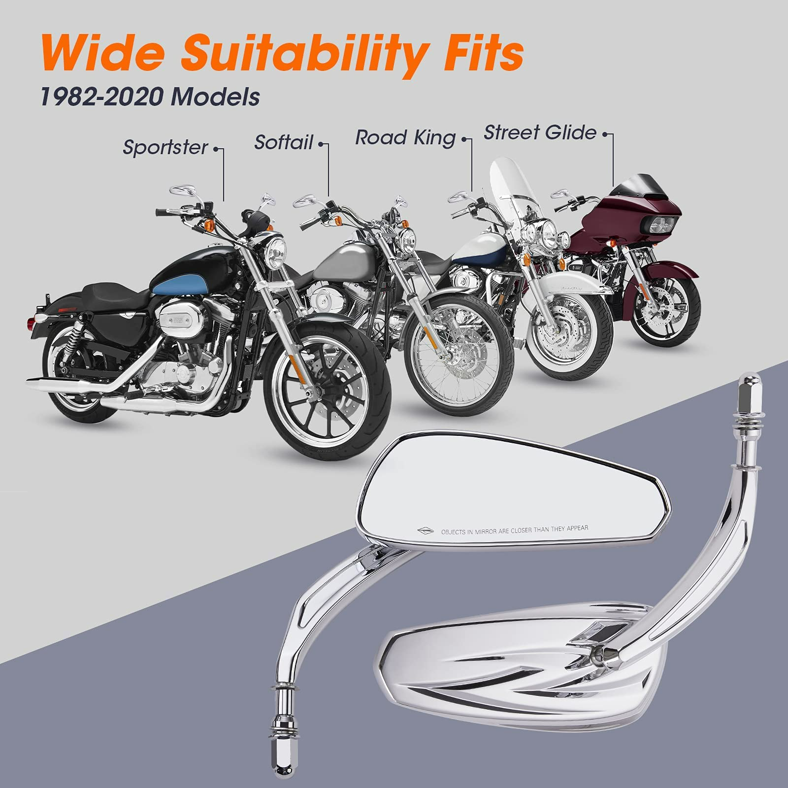 Kemimoto Harley specchietti stelo lungo neri filettatura M8