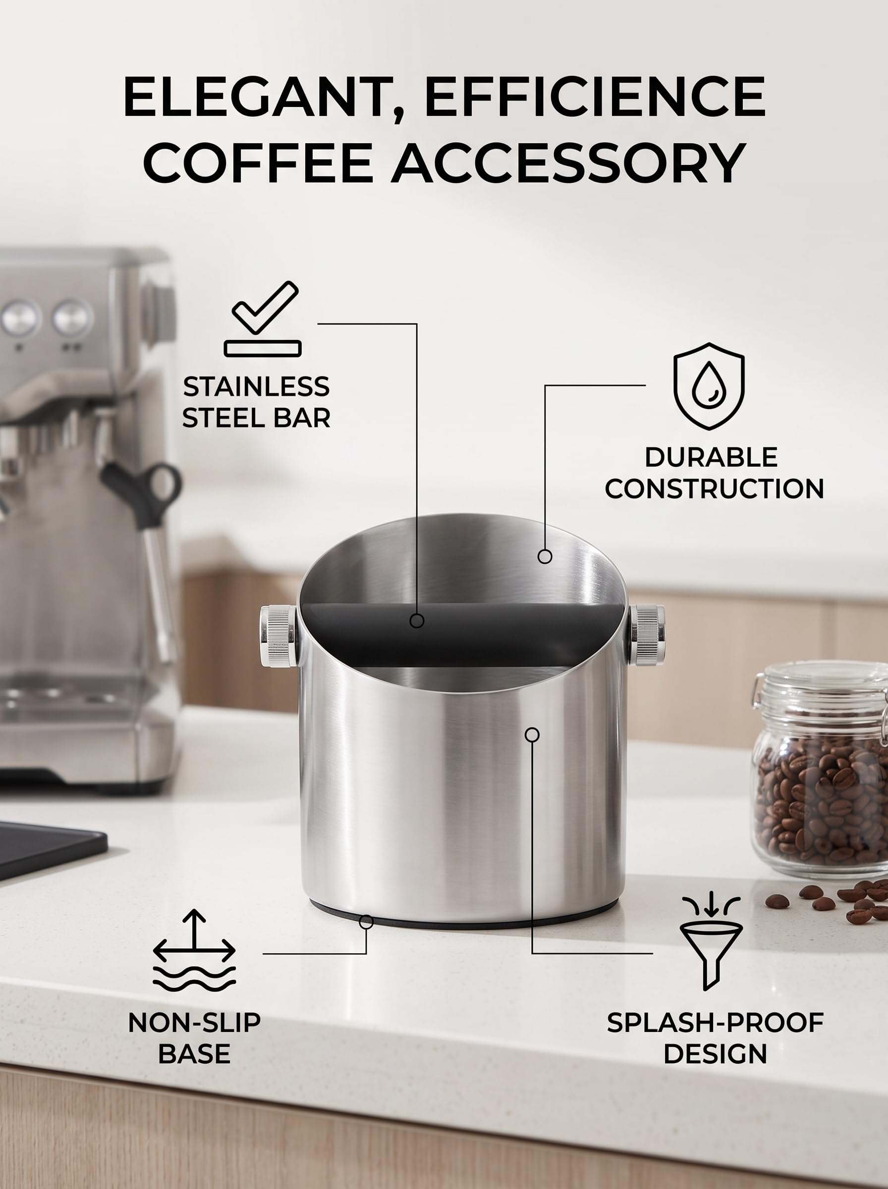 Hapivida knock box caffè acciaio inox argento 15x14x14 cm