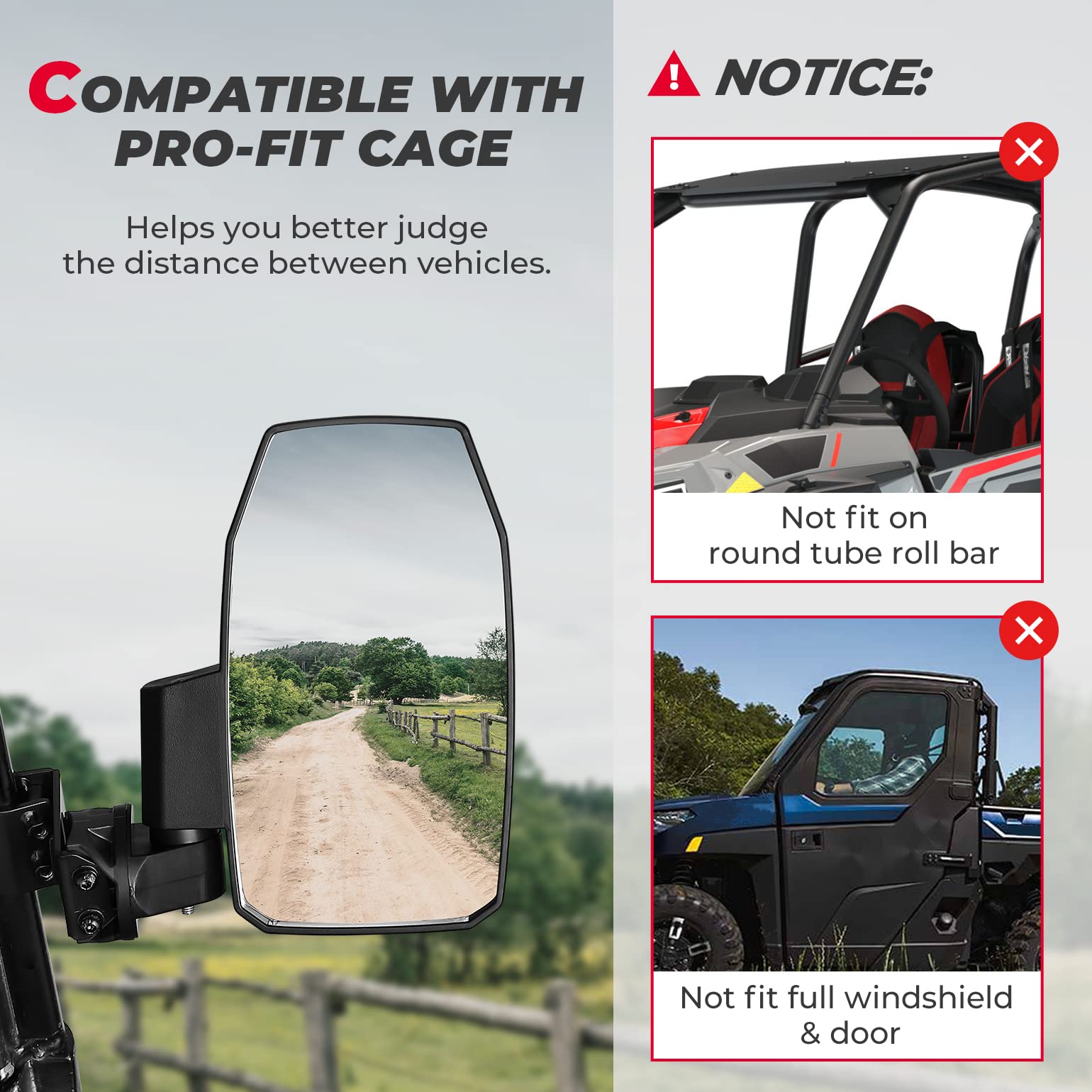 KEMIMOTO Specchietti UTV Larghi Coppia per Ranger XP Defender