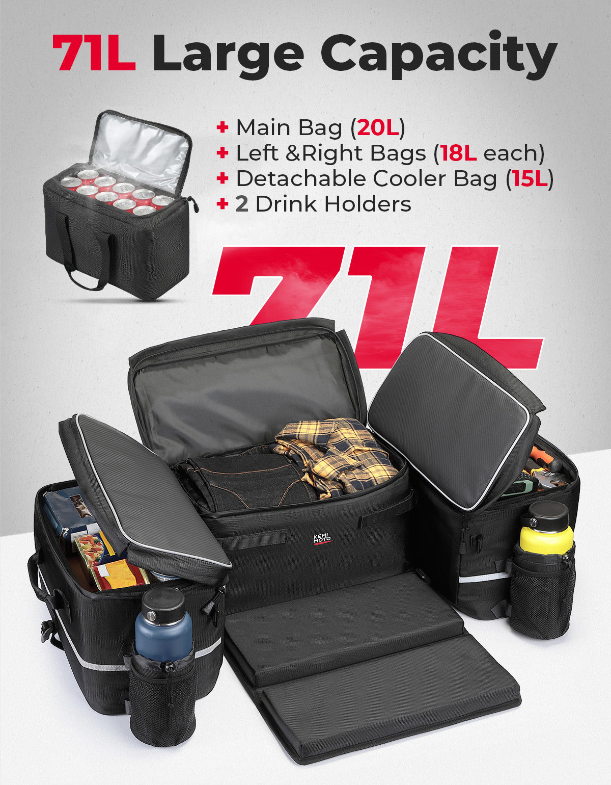 KEMIMOTO Borsa Posteriore ATV 71L con Frigo Impermeabile