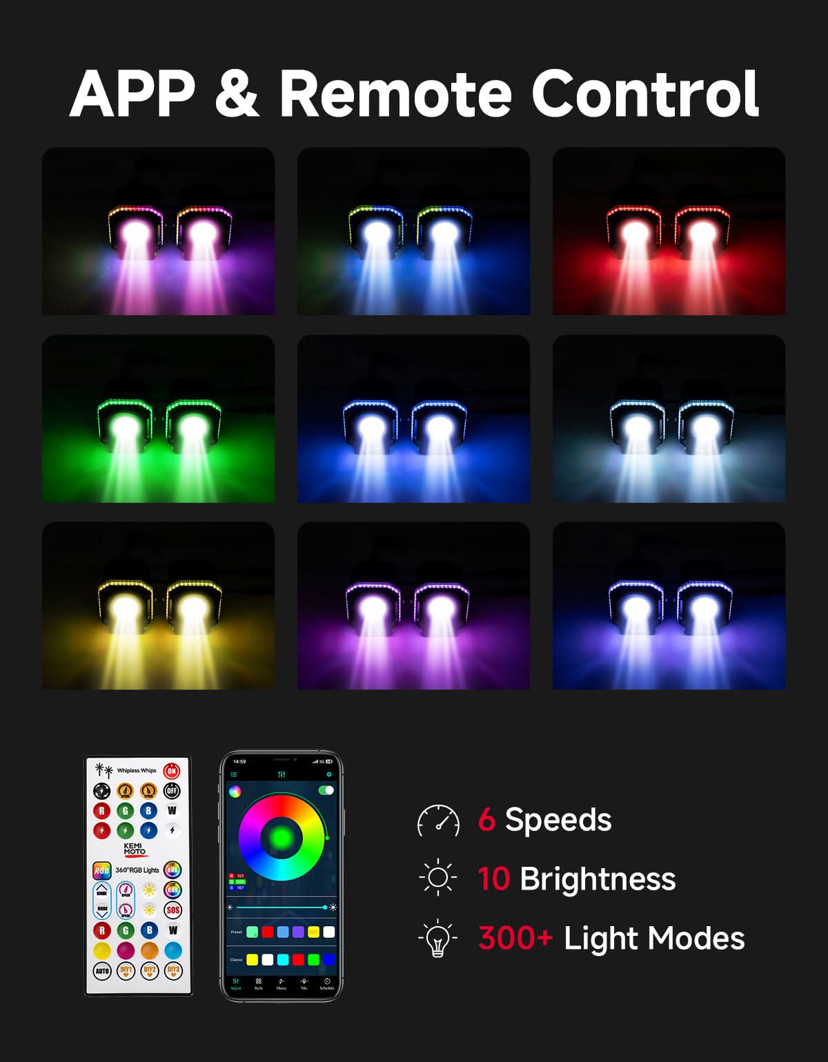 Kemimoto RGB Whipless luci led UTV ATV con freccia