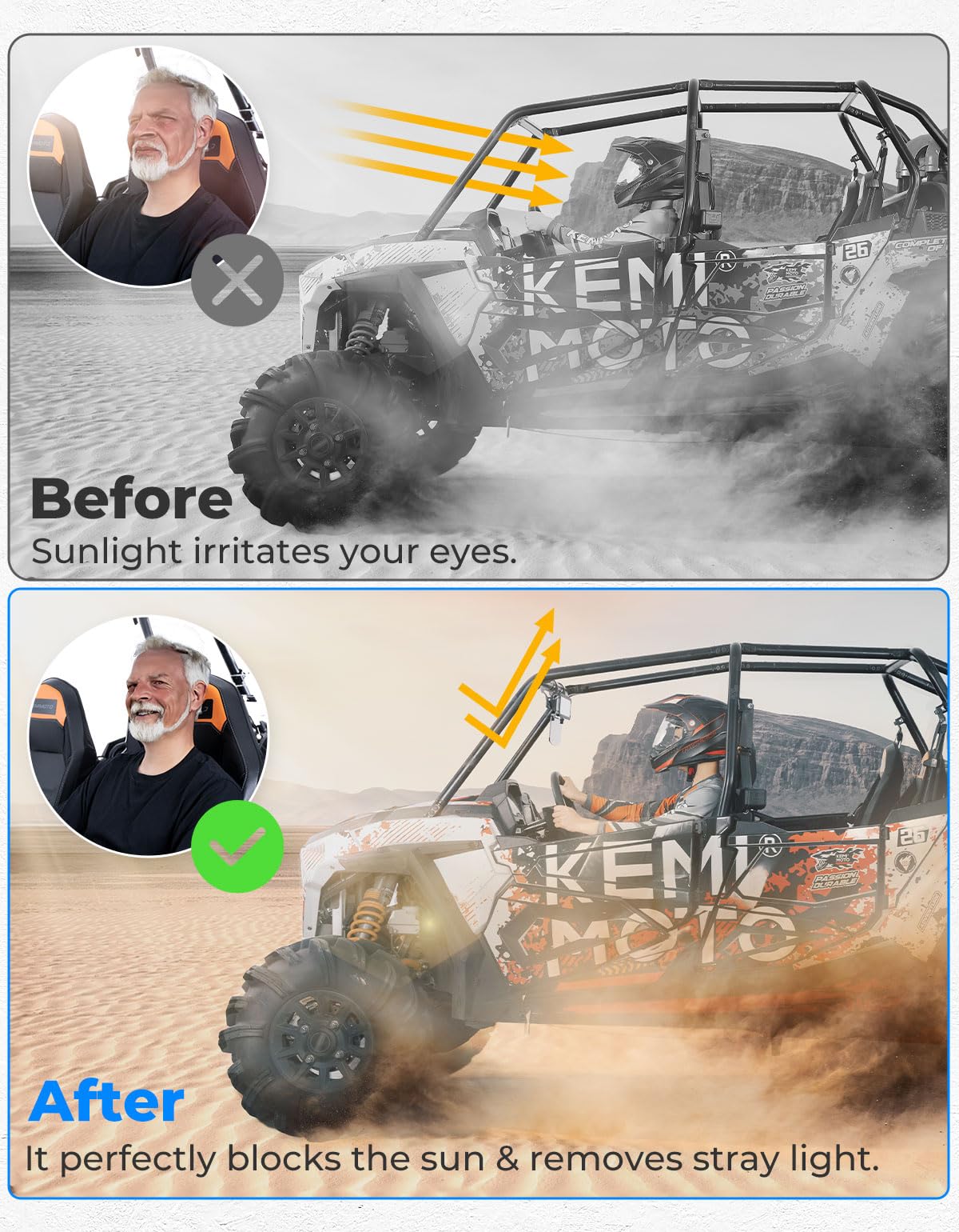 KEMIMOTO Specchietto Retrovisore UTV 15 Pollici con Parasole