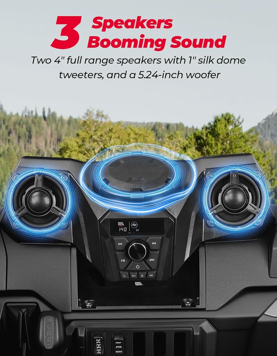KEMIMOTO Kit Audio UTV 3 Altoparlanti per Ranger 1000