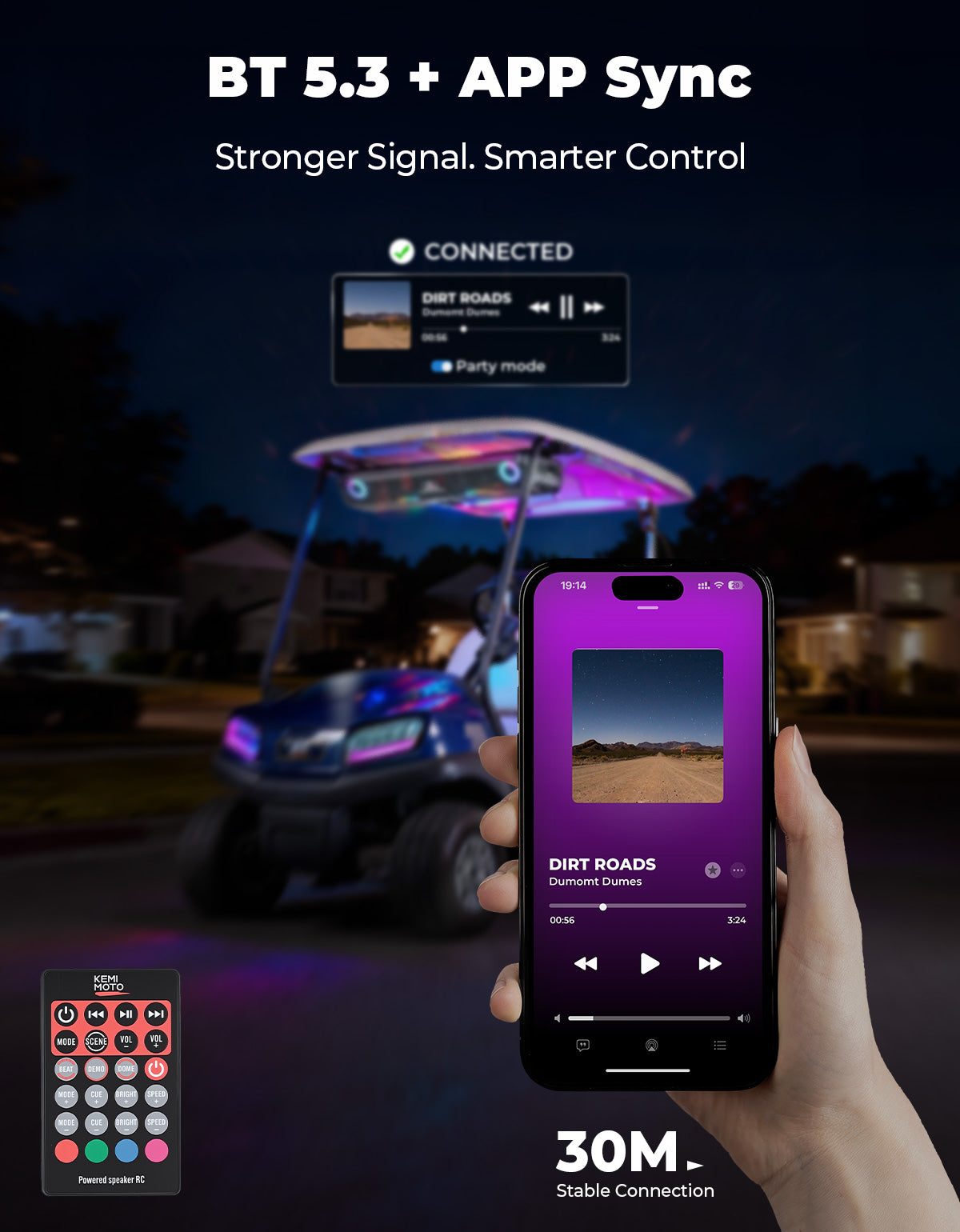 KEMIMOTO Midnight 90 soundbar golf cart Bluetooth 34 pollici