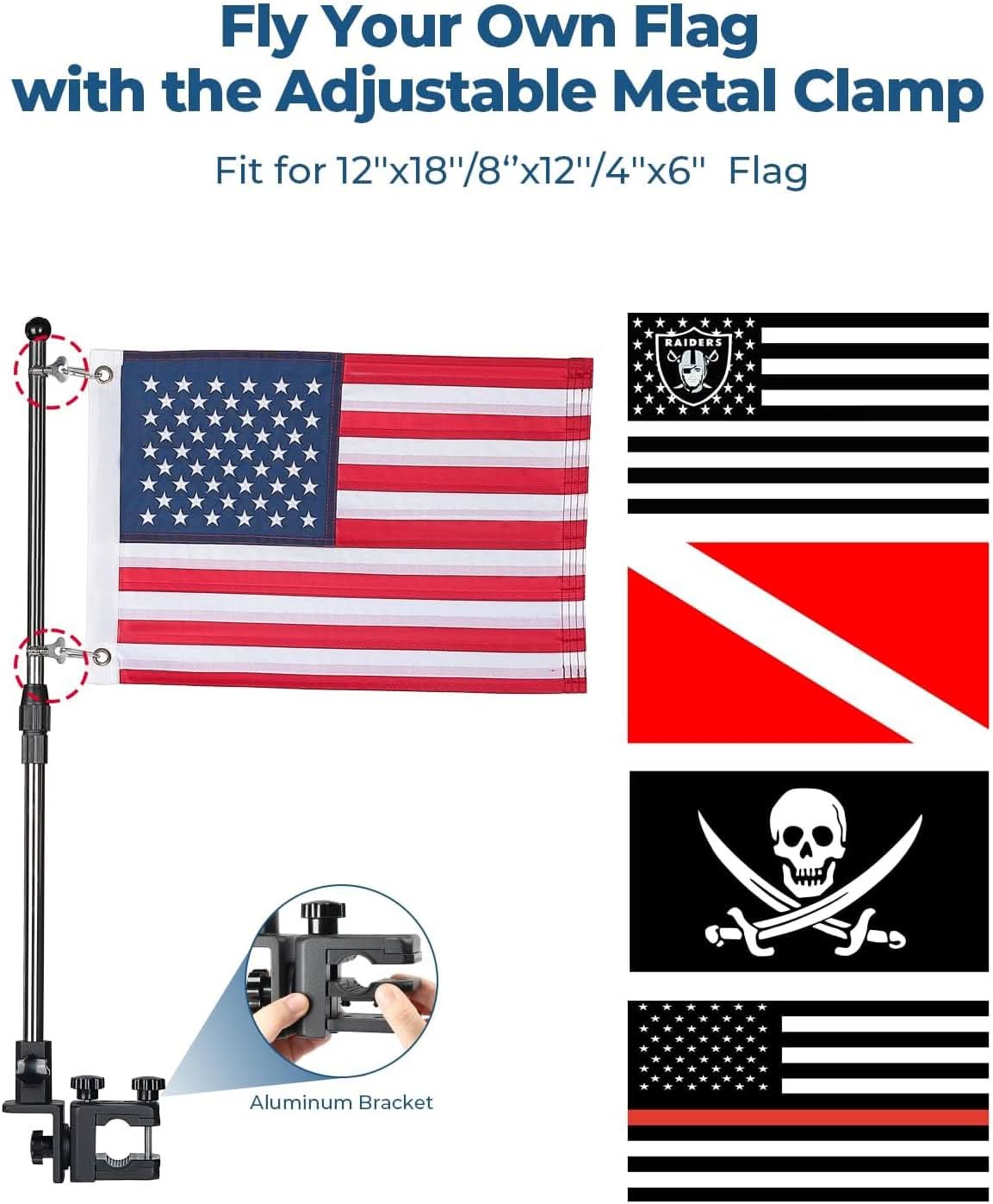 Kemimoto kit asta bandiera barca 2pz bandiera USA e supporto