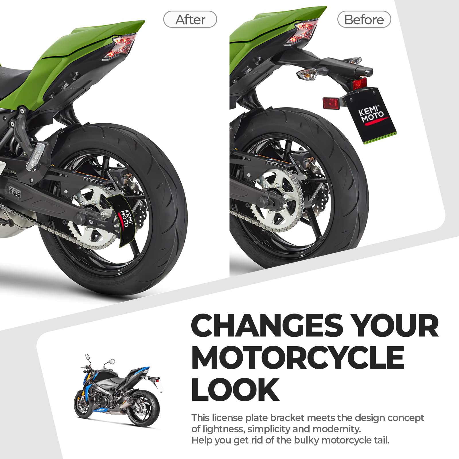 Kemimoto portatarga moto universale nero con luce LED