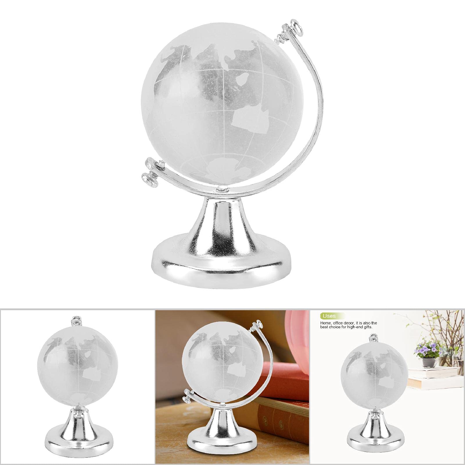 Hapivida Mini Mappamondo Cristallo 6,5 cm Argento Vetro