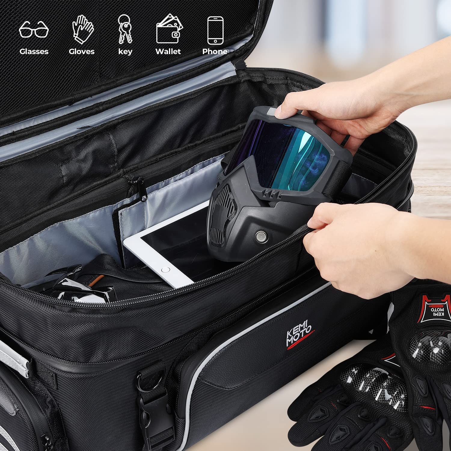 KEMIMOTO Tour-Pack borsa moto posteriore espandibile