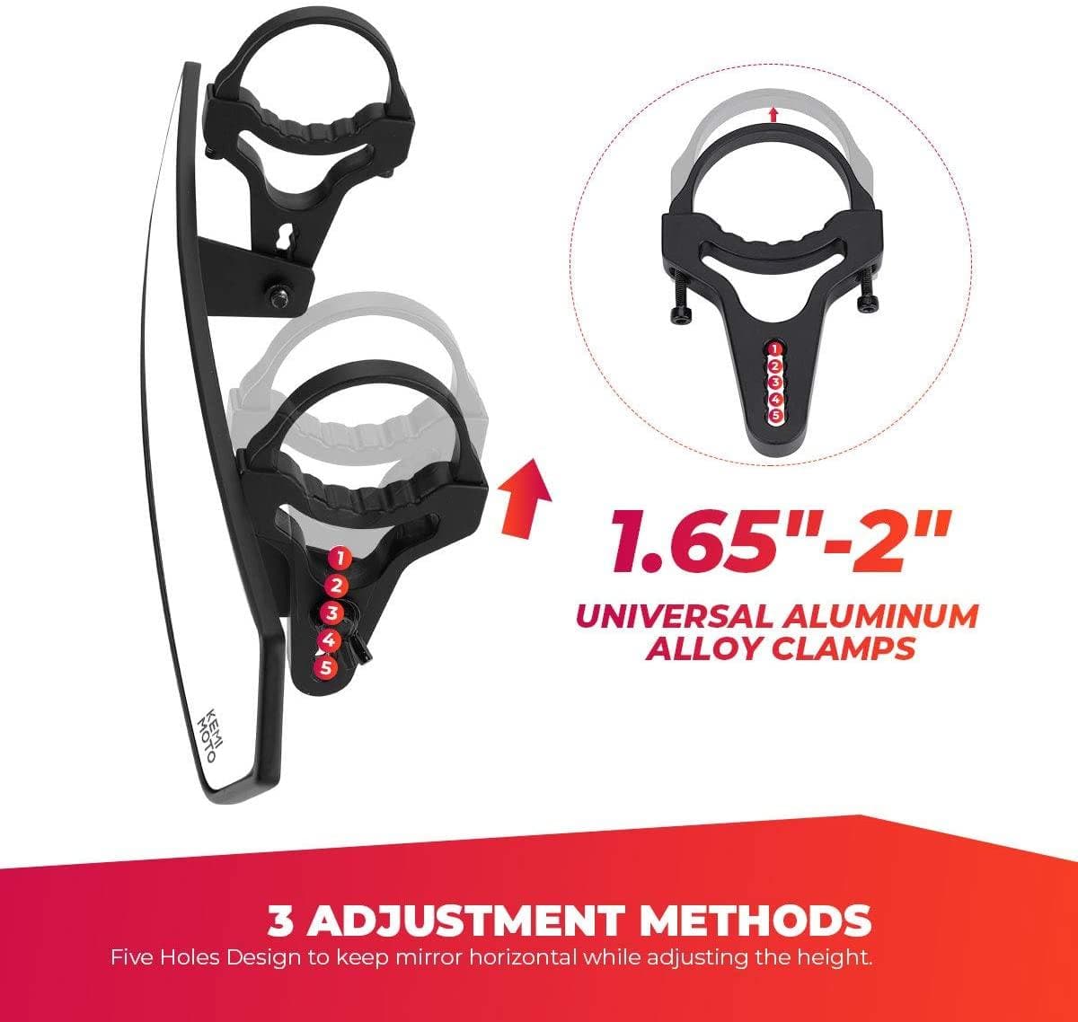 KEMIMOTO set specchietti UTV centrale+laterali 1.65-2" alluminio
