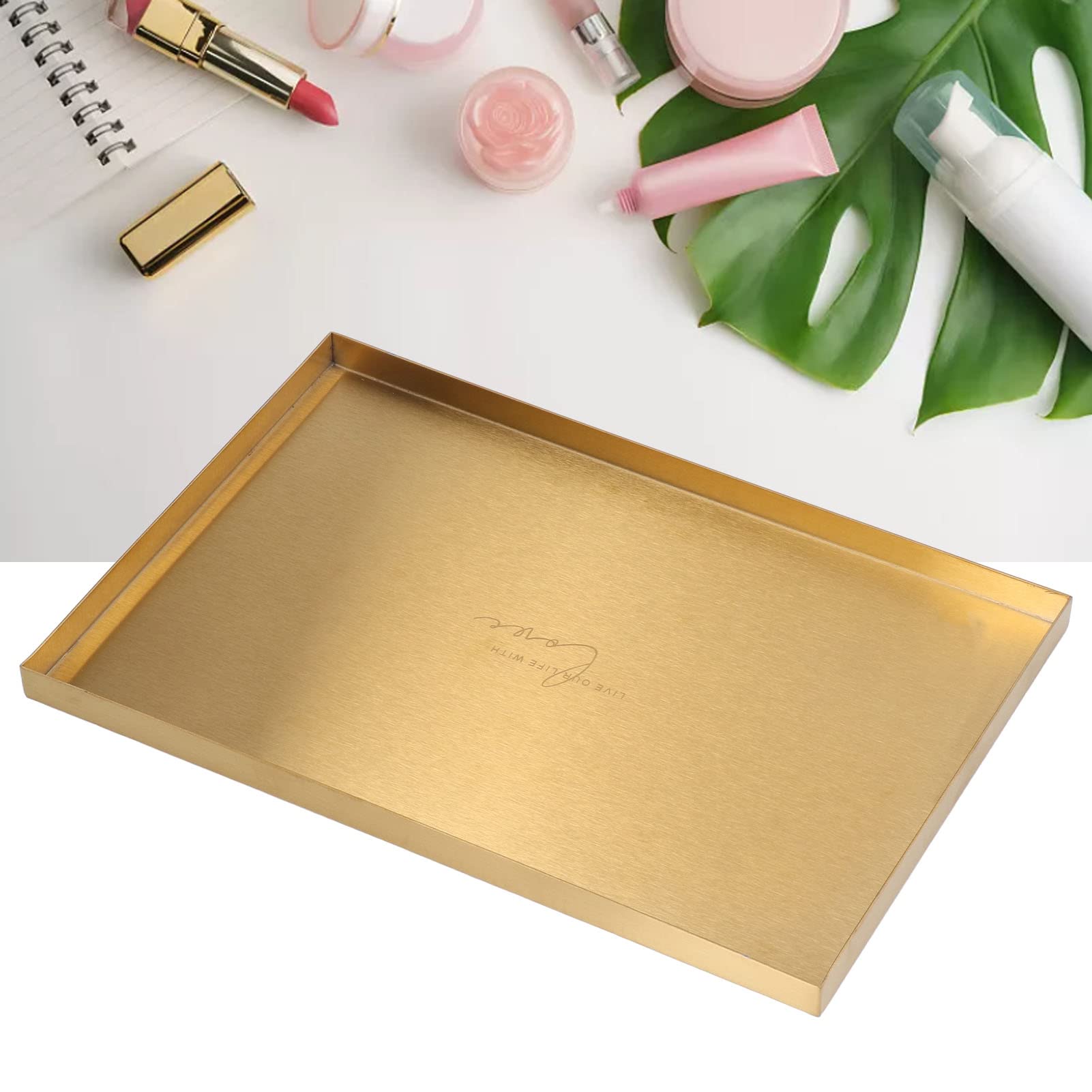 Hapivida Vassoio Rettangolare Acciaio Inox Oro 30 cm
