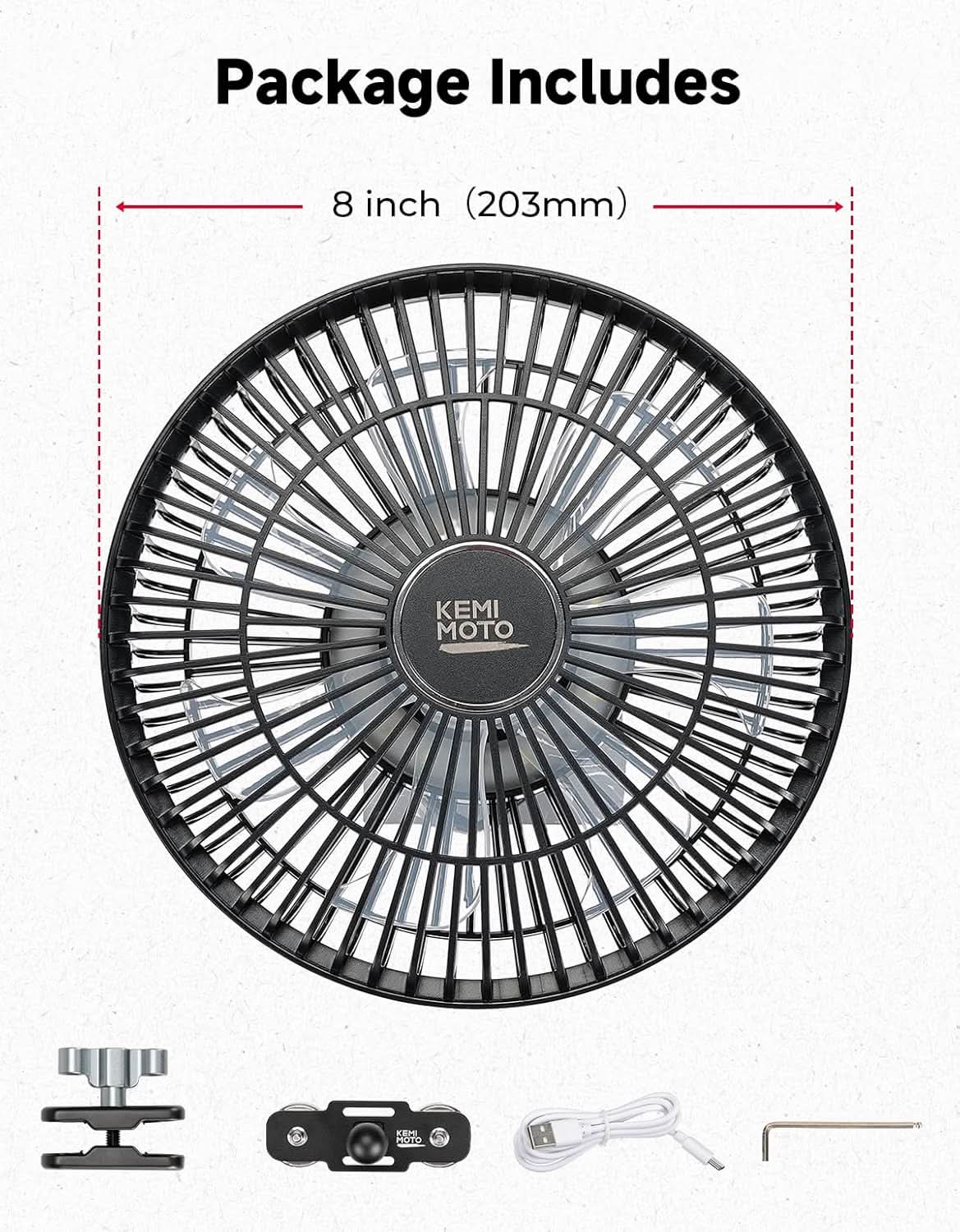 KEMIMOTO ventilatore magnetico 8 pollici USB 2 pezzi