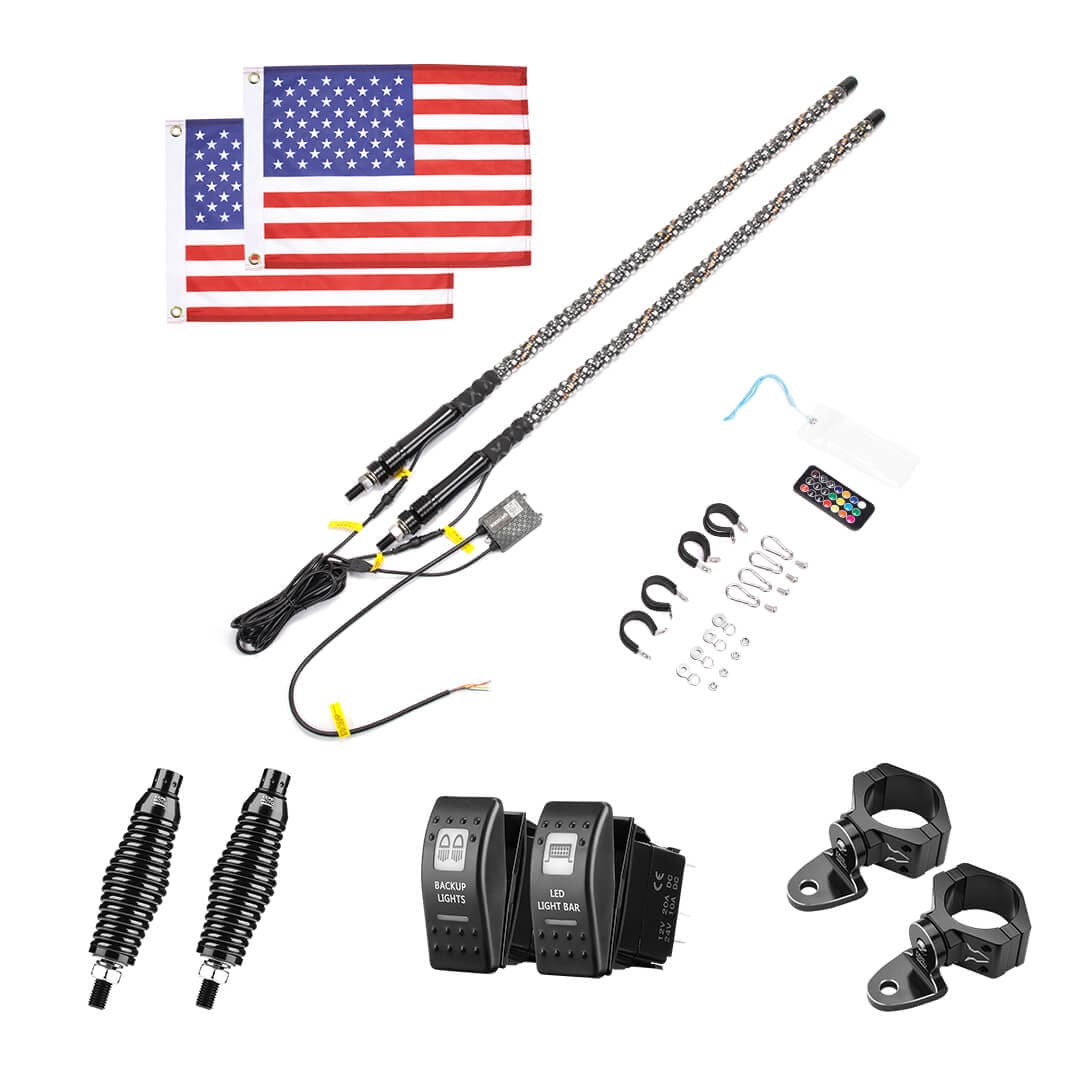 KEMIMOTO Spiral 3FT antenna LED Bluetooth 2 pezzi RGB