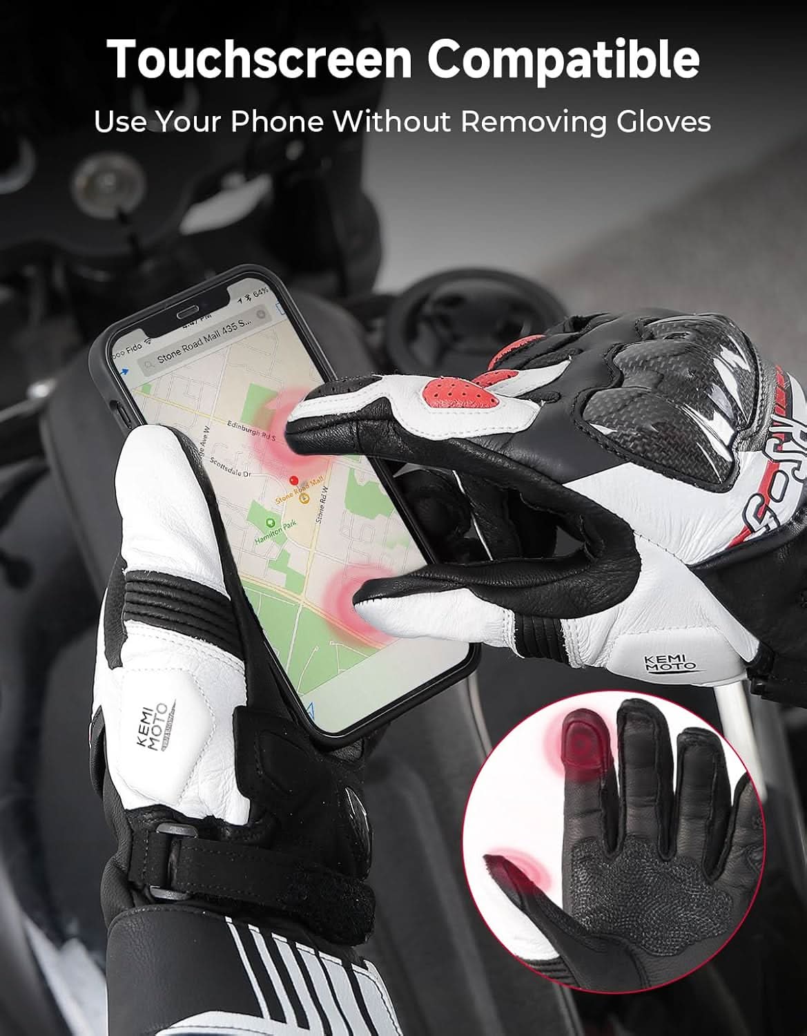 Kemimoto guanti moto pelle touchscreen neri taglia L