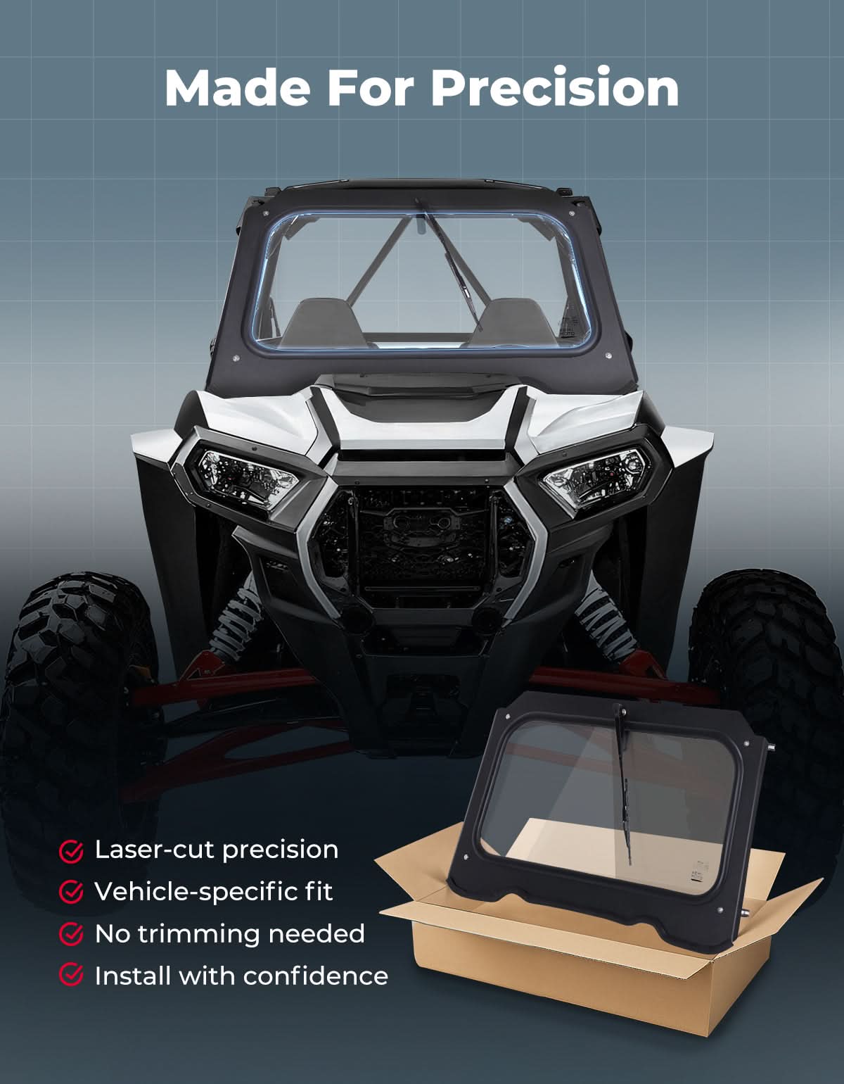 KEMIMOTO Parabrezza Vetro Polaris RZR XP 1000 2014-2018 Tergicristallo