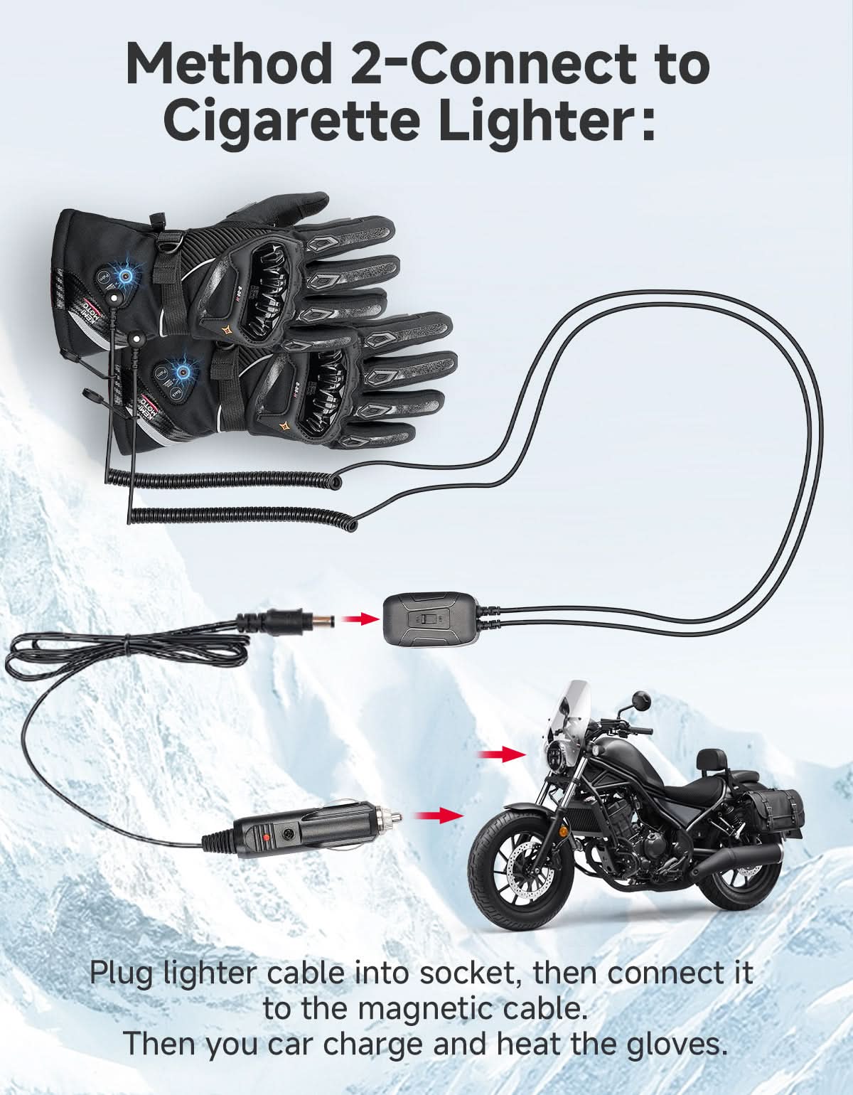 Kemimoto guanti riscaldati cavo magnetico 12V moto