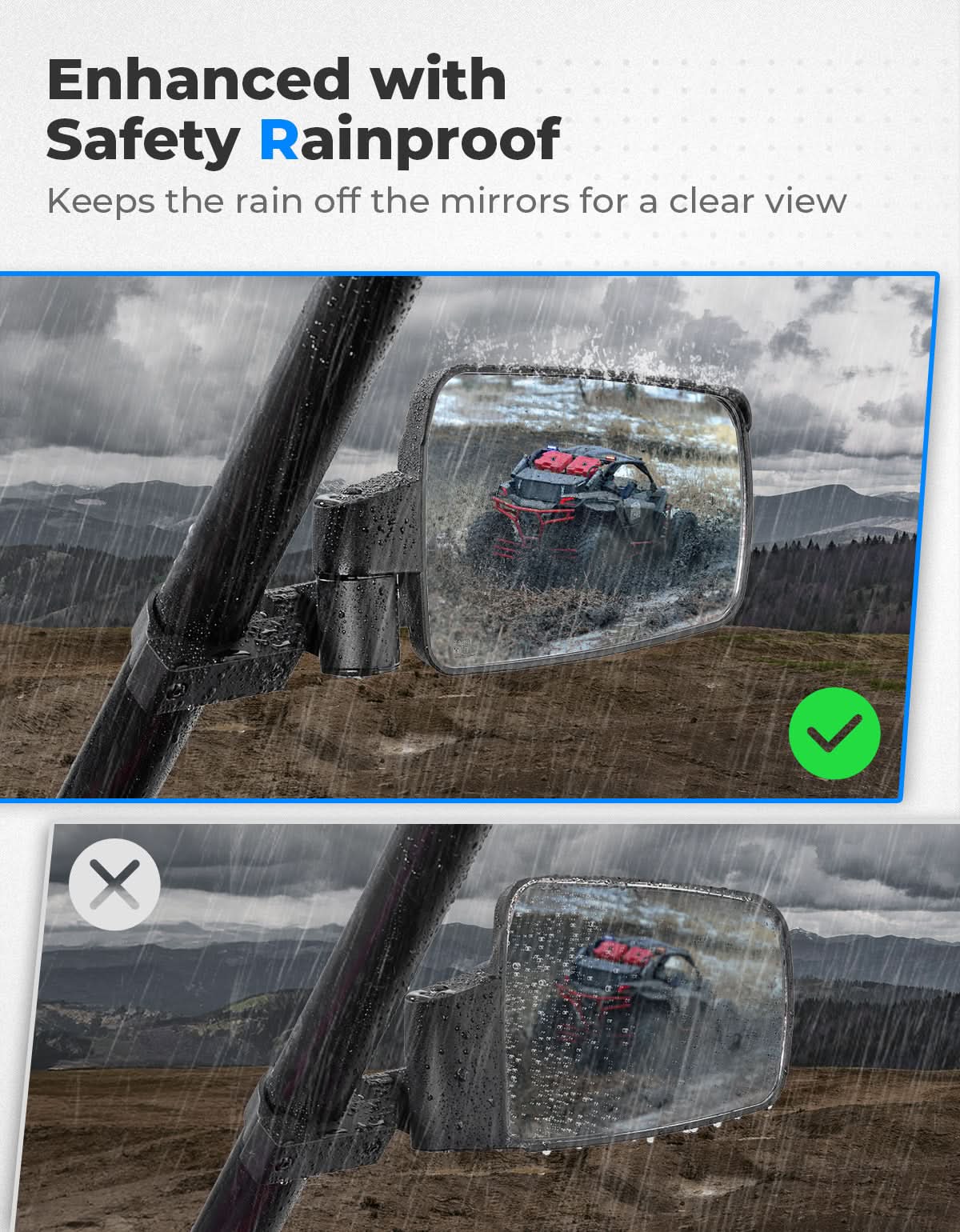 KEMIMOTO Specchietti Laterali UTV per Roll-Bar 42-51mm Antipioggia