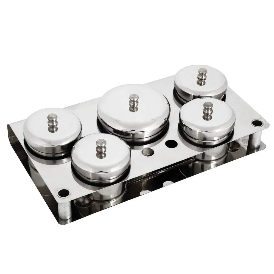 Kuuleyn set nail art vaschette acciaio 5 pezzi con base