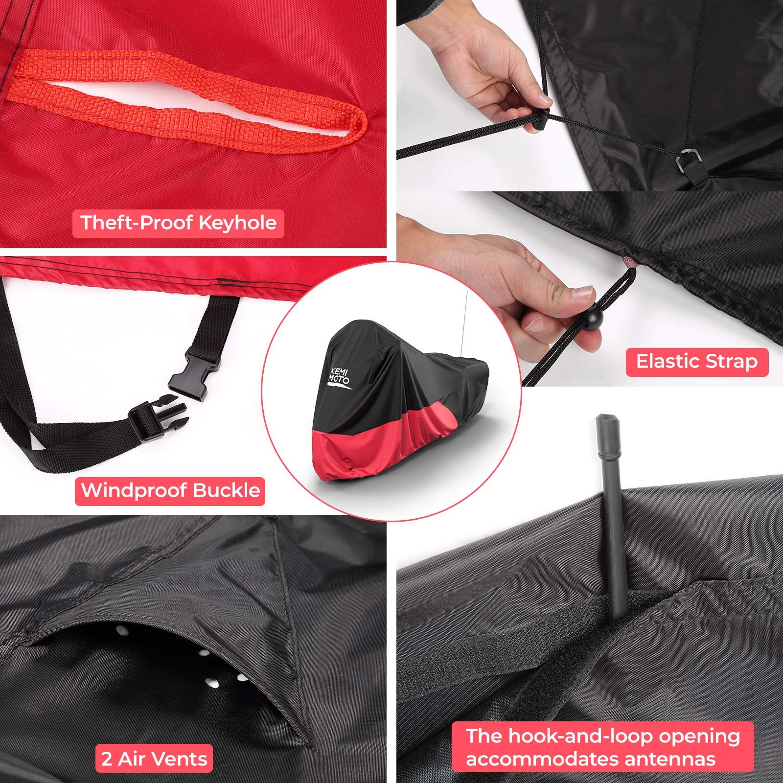 Kemimoto Touring telo moto Oxford nero-rosso impermeabile