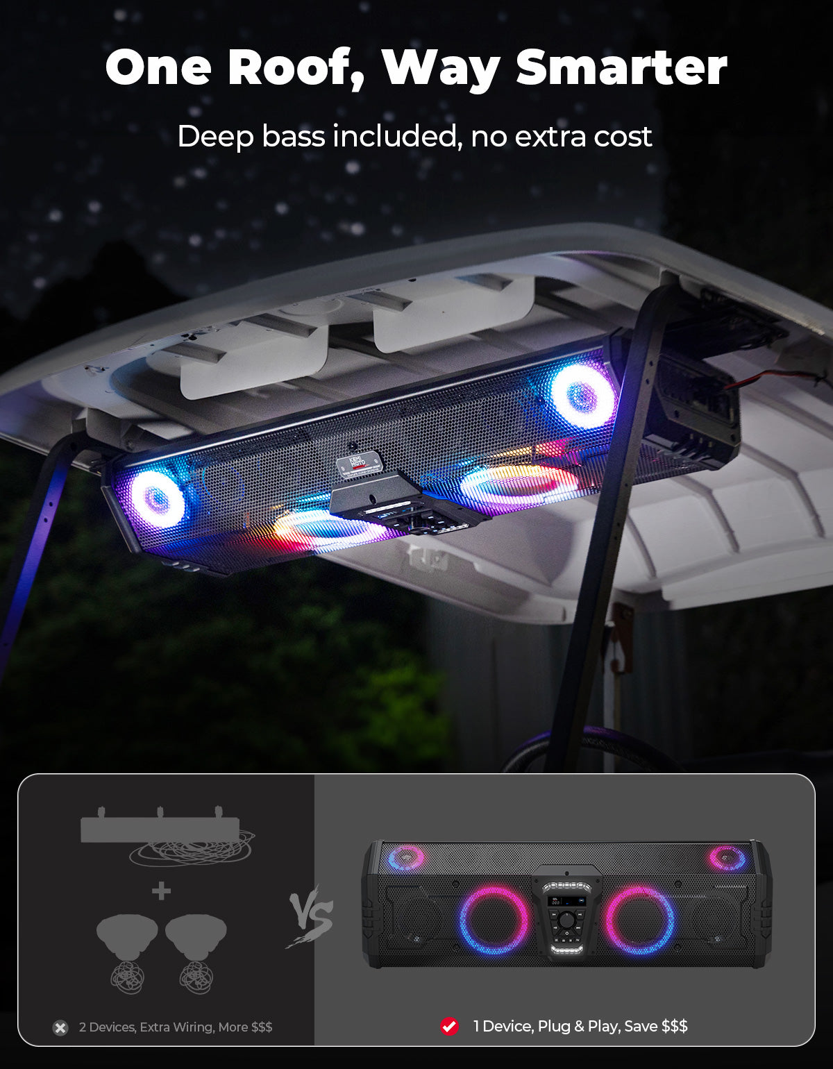 KEMIMOTO Midnight 90 soundbar golf cart Bluetooth 34 pollici