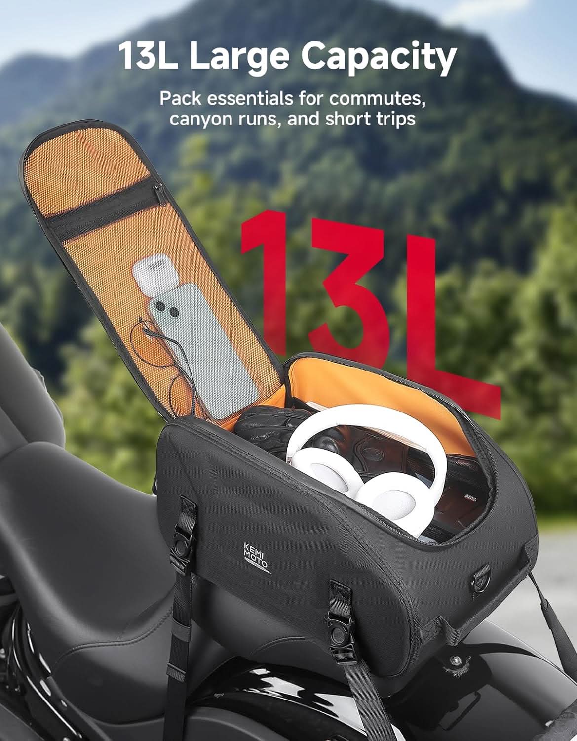 KEMIMOTO Borsa posteriore moto impermeabile 13L guscio rigido