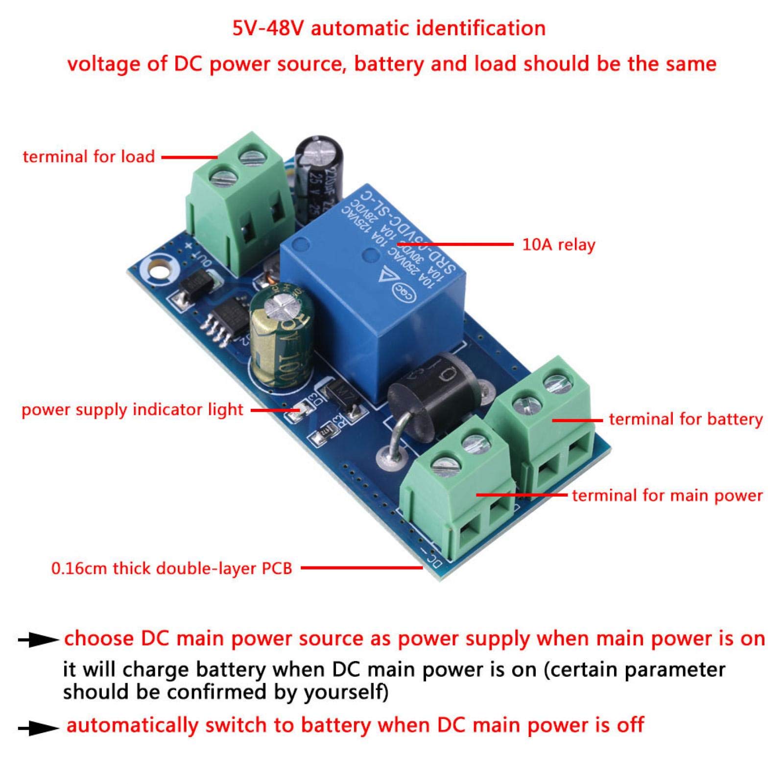 Kuuleyn Modulo commutazione batteria 5-48V 10A