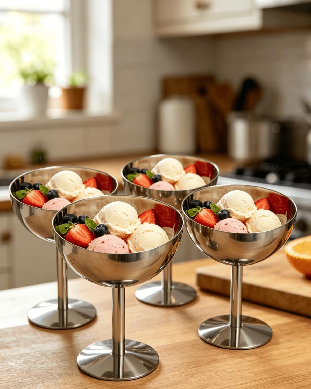 Hapivida coppa gelato acciaio inox con base set 4 pezzi 6x11 cm