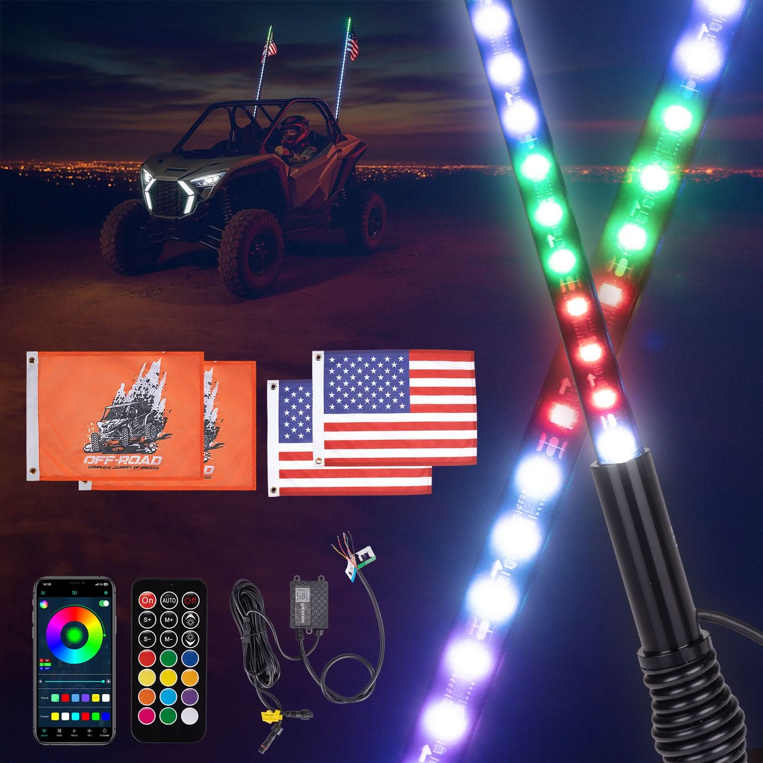 Kemimoto Whip Lights 3FT luci whip LED 2 pezzi controllo app