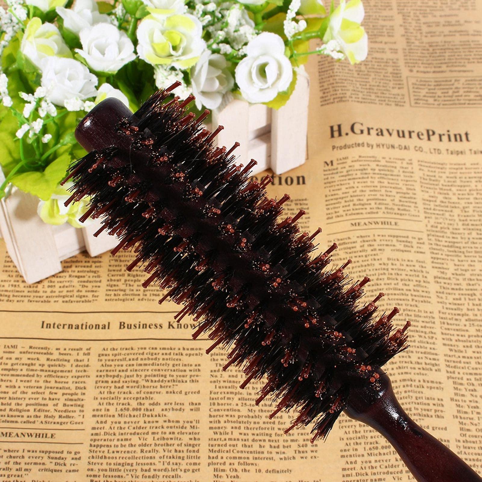 Kuuleyn Spazzola Rotonda Legno Capelli Ricci 20 cm