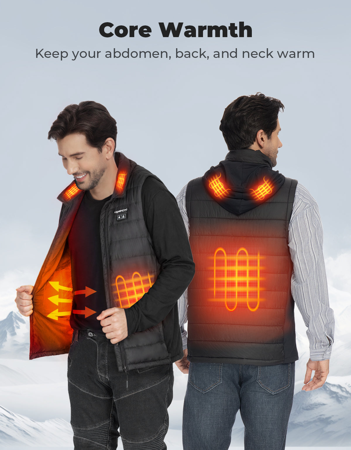 KEMIMOTO gilet riscaldato uomo con cappuccio nero taglia M