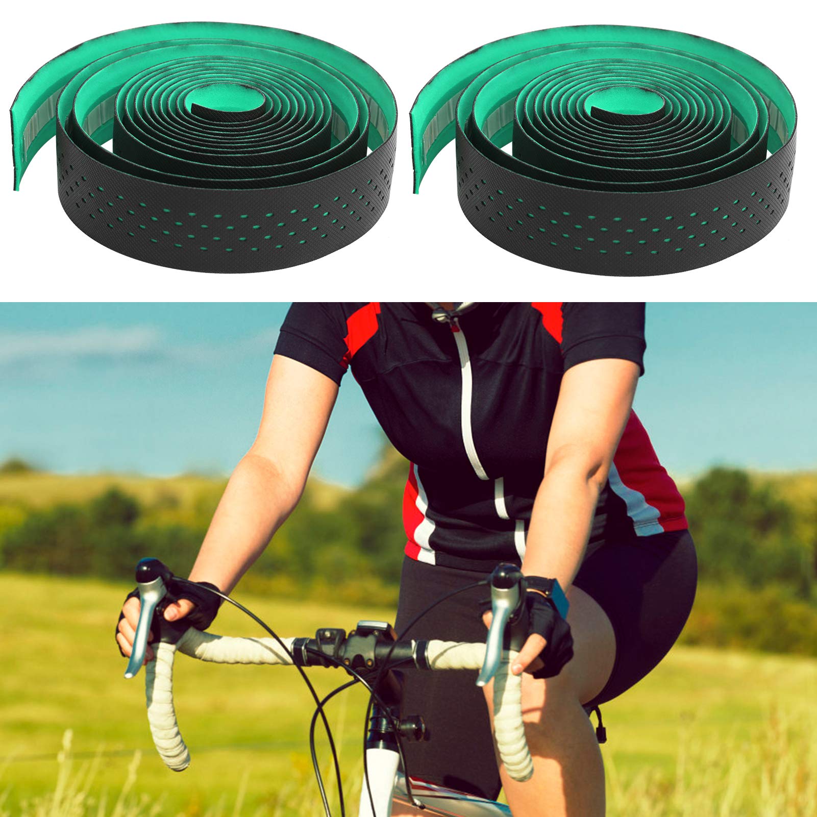 Kuuleyn Nastro Manubrio Bici 1 Paio Nero Verde Antiscivolo