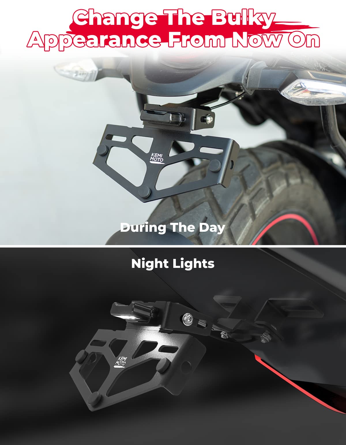 KEMIMOTO Portatarga moto universale alluminio con luce LED