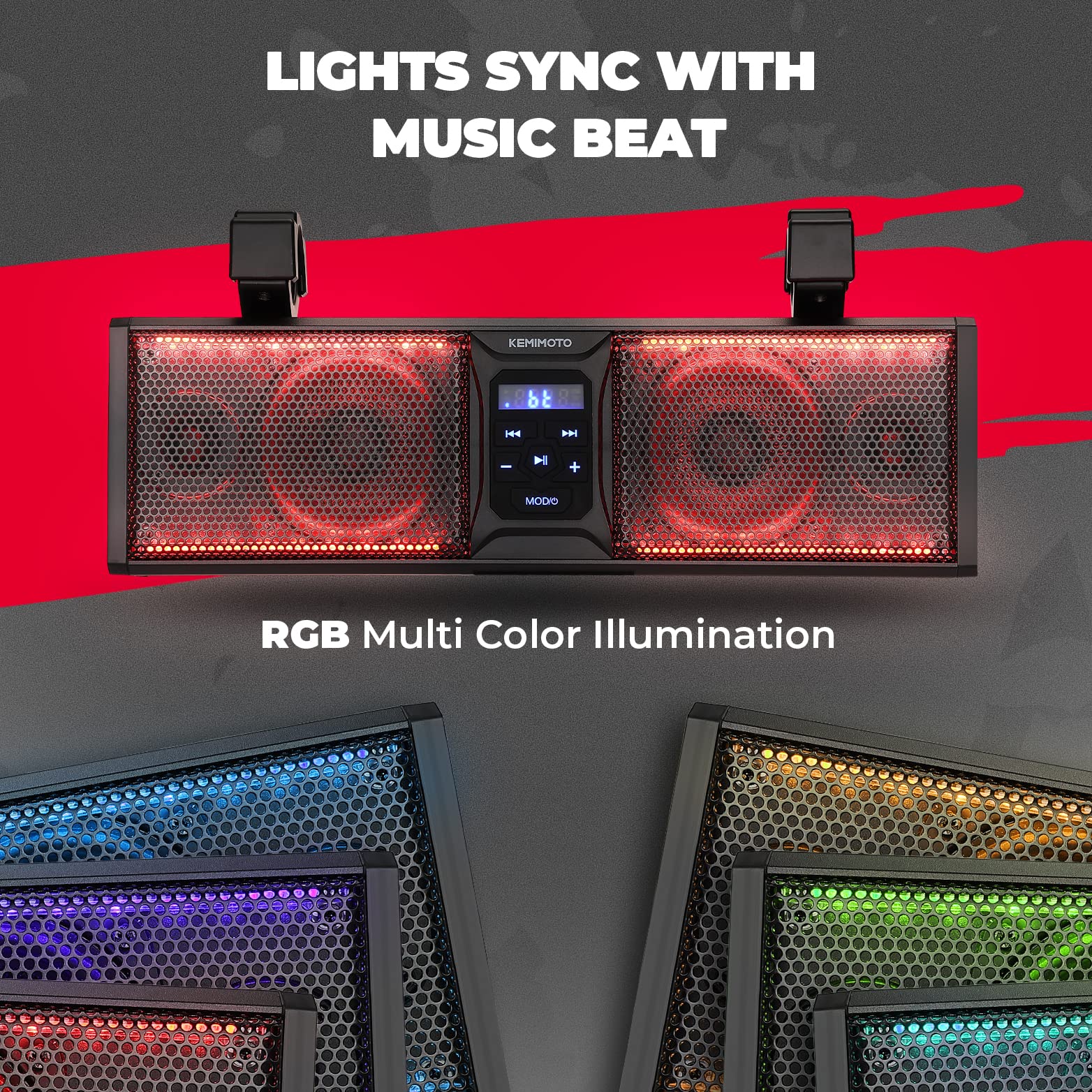 Kemimoto soundbar nautica 16 pollici RGB 400W per barca