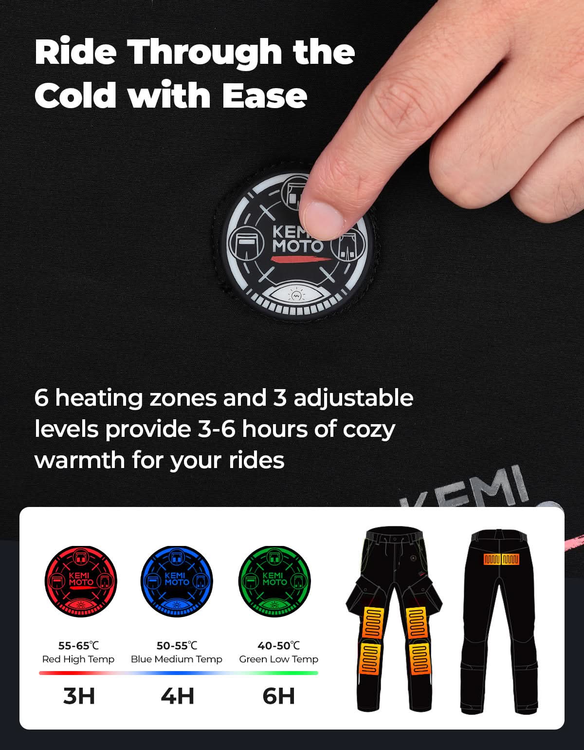 Kemimoto pantaloni moto riscaldati uomo batteria 10000mAh invernali