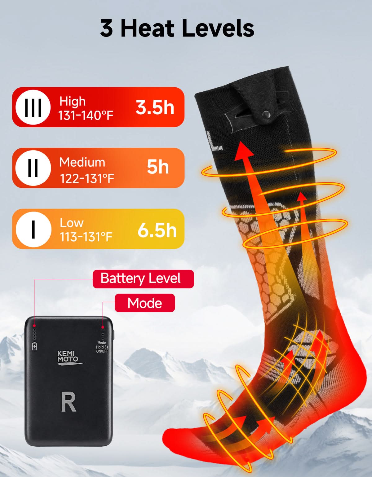 KEMIMOTO calze riscaldate nere app 5000mAh 2 pezzi lana