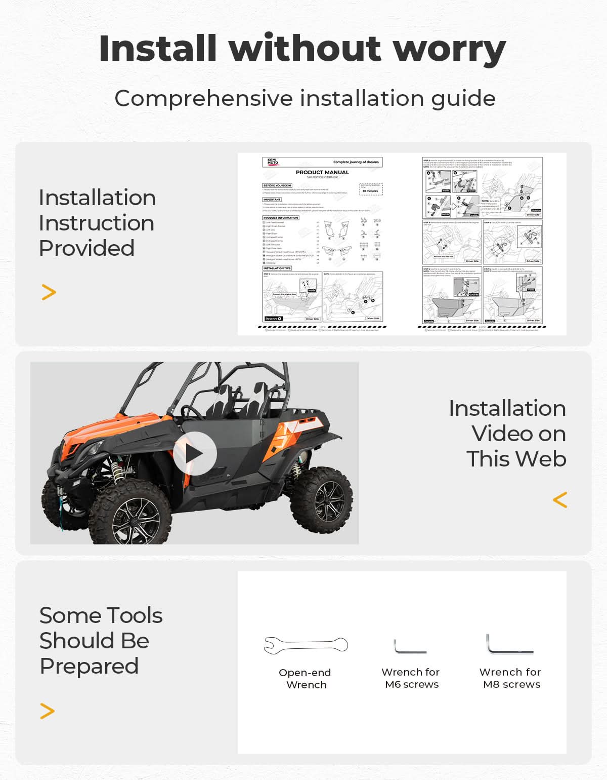 KEMIMOTO ZFORCE porte alluminio UTV inserti neri